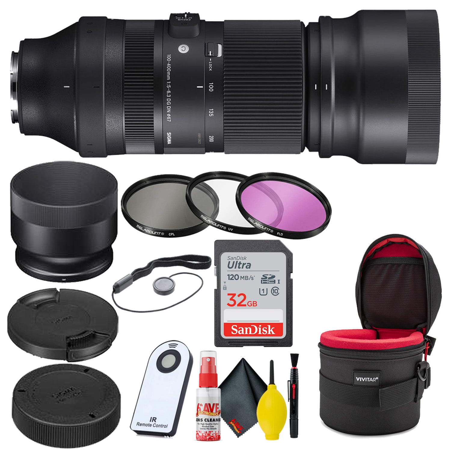 Sigma 100-400mm f/5-6.3 DG DN OS Contemporary Lens for Sony E + 32GB Bundle
