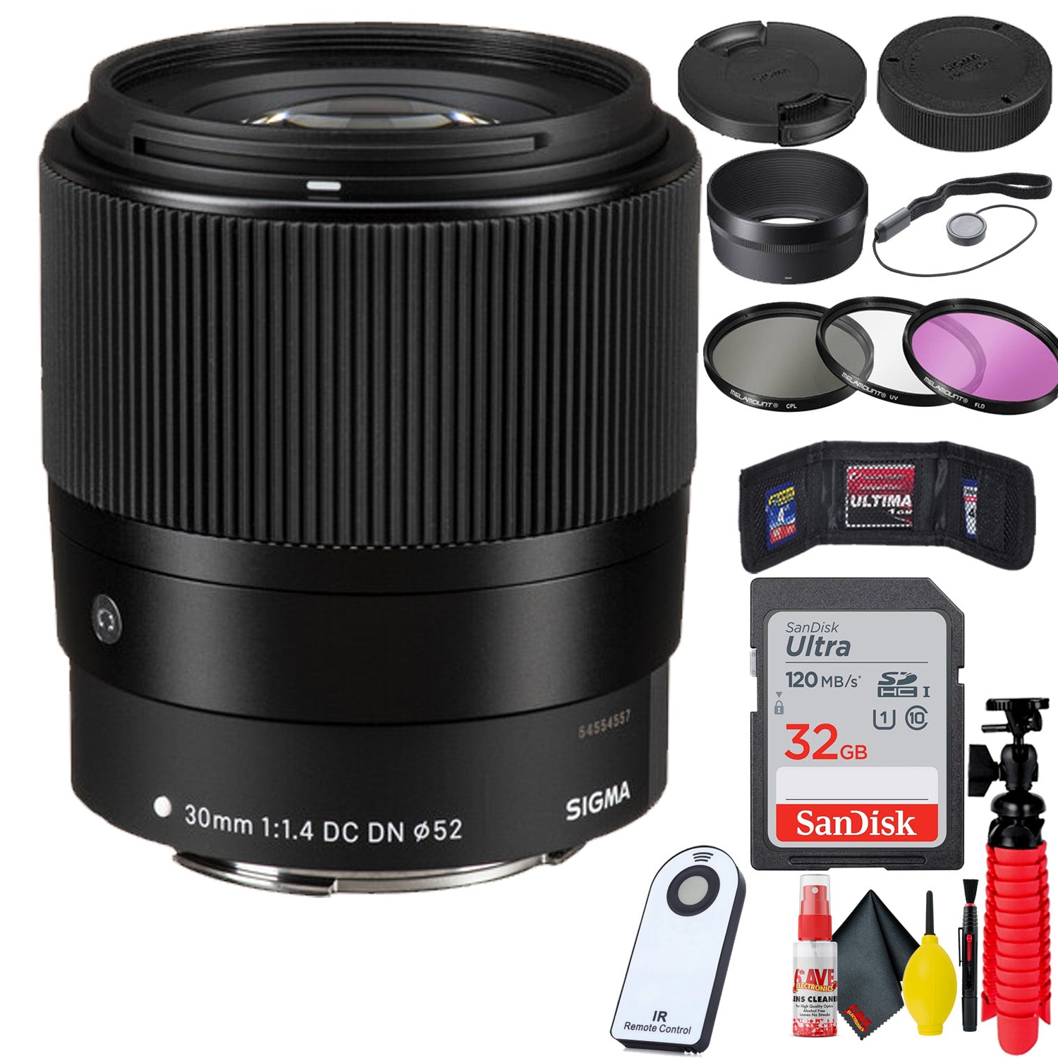Sigma 30mm f/1.4 DC DN Contemporary Lens for Canon EF-M + 32GB SD Card Bundle