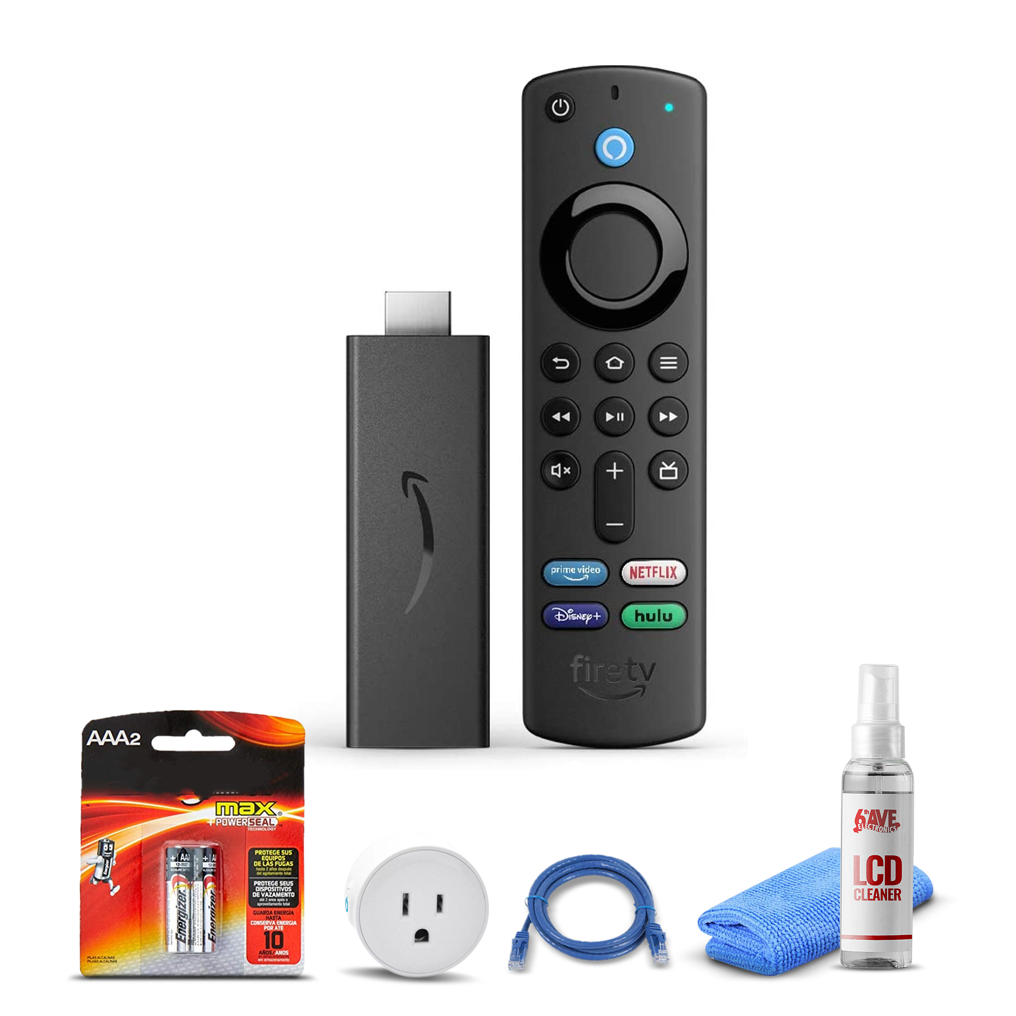 Amazon Fire TV Stick (2021) + Smart Plug + Cat5 Cable + Batteries