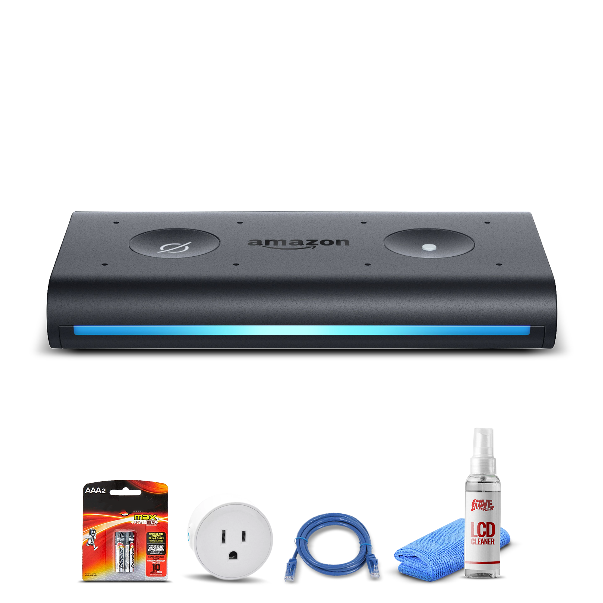 Amazon Echo Auto Smart Speaker + Smart Plug + Cat5 Cable + Batteries Bundle