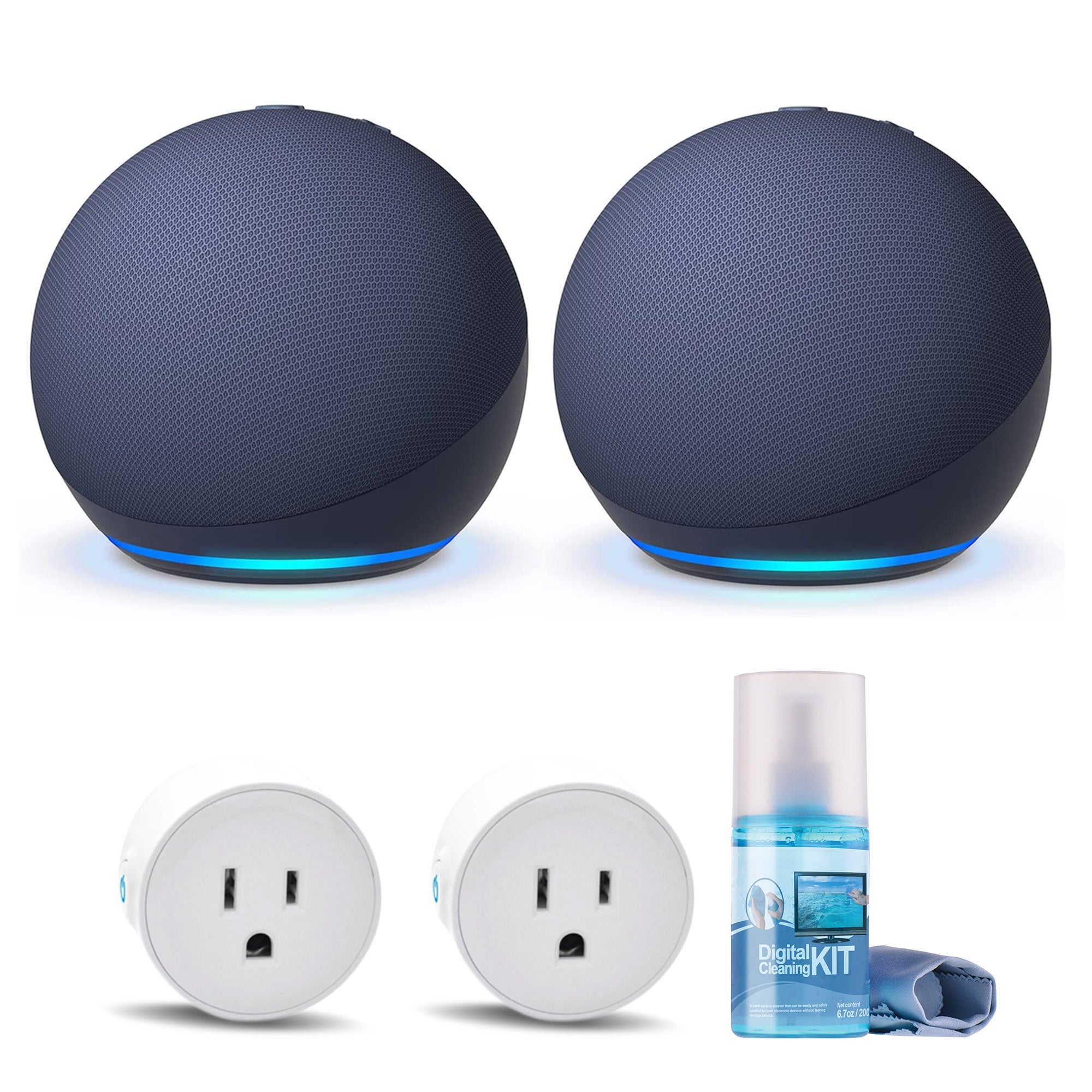 2-Pack Amazon Echo Dot 5th Gen, 2022 Release Deep Sea Blue with accessories