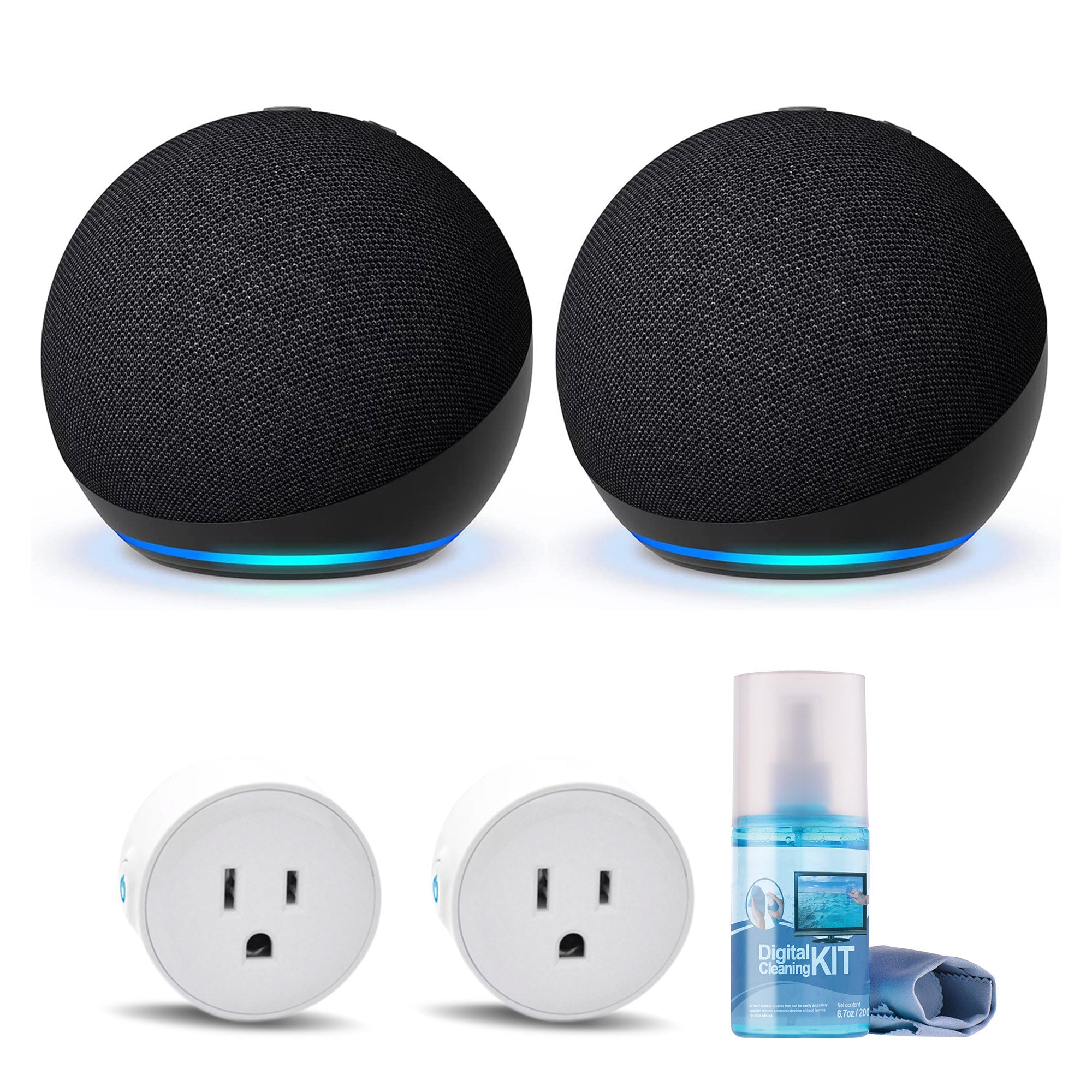 2-Pack Amazon Echo Dot (5th Gen, 2022 Release) (Charcoal) with accessories