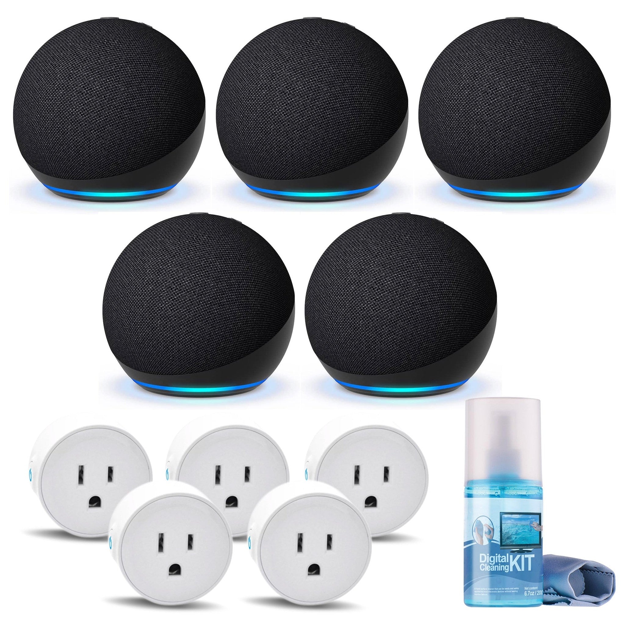 5-Pack Amazon Echo Dot 5th Gen, 2022 Release Charcoal with accessories