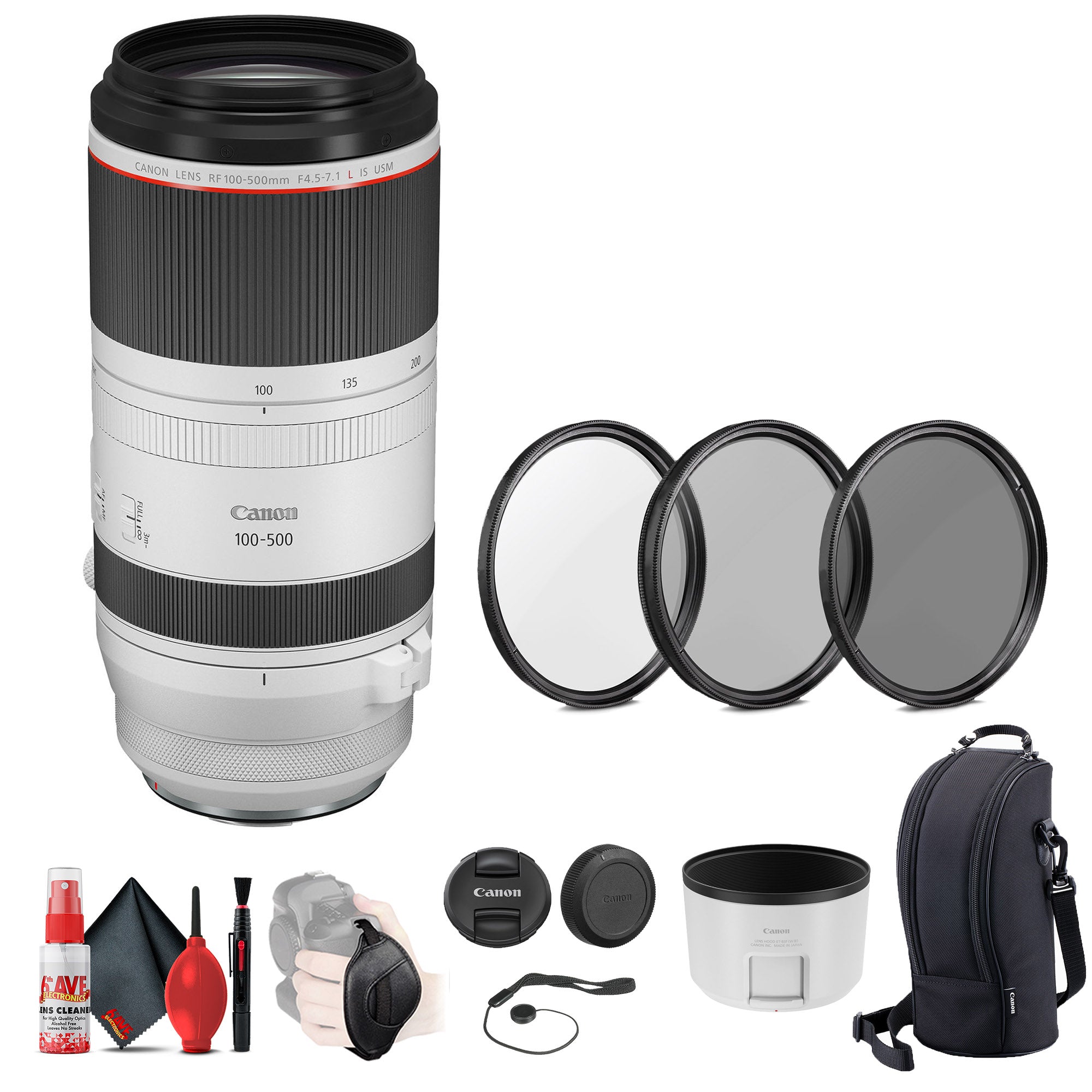 Canon RF 100-500mm f/4.5-7.1 L IS USM Lens + 3-Piece Filter Set + More