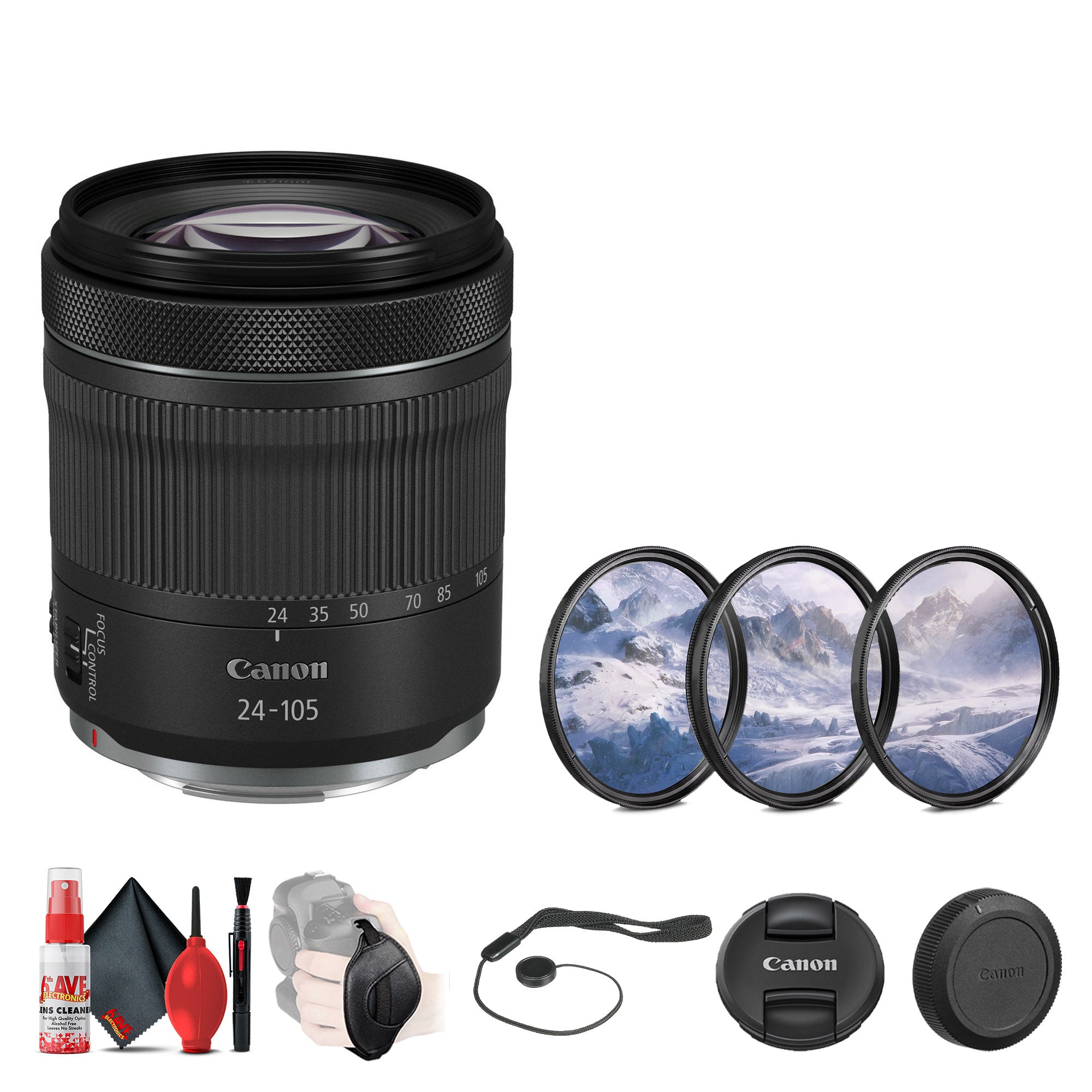 Canon RF 24-105mm f/4-7.1 IS STM Lens + 3-Piece Filter Set + More