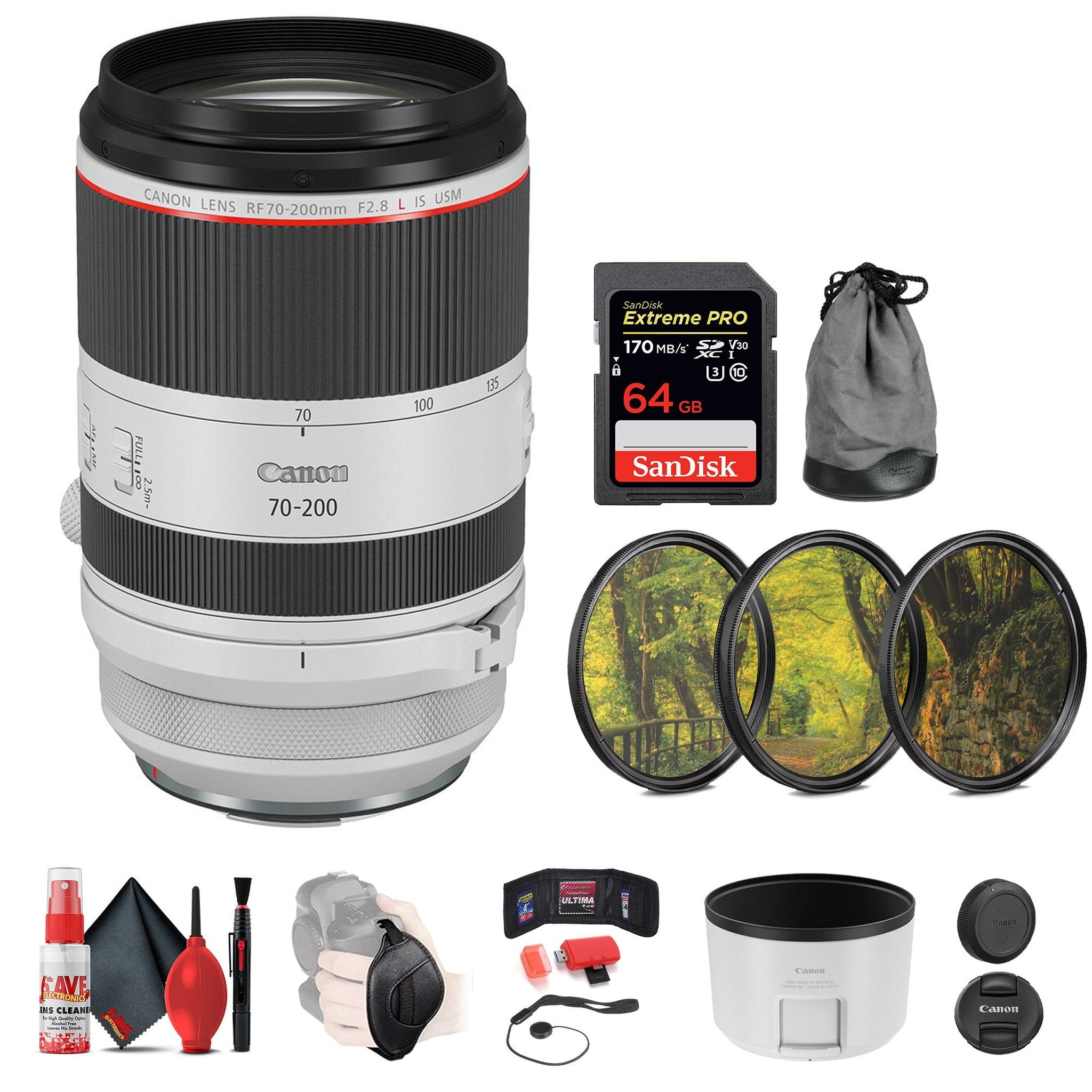 Canon RF 70-200mm f/2.8 L IS USM Lens + 64GB SD Card + Camera Bag + More Canon