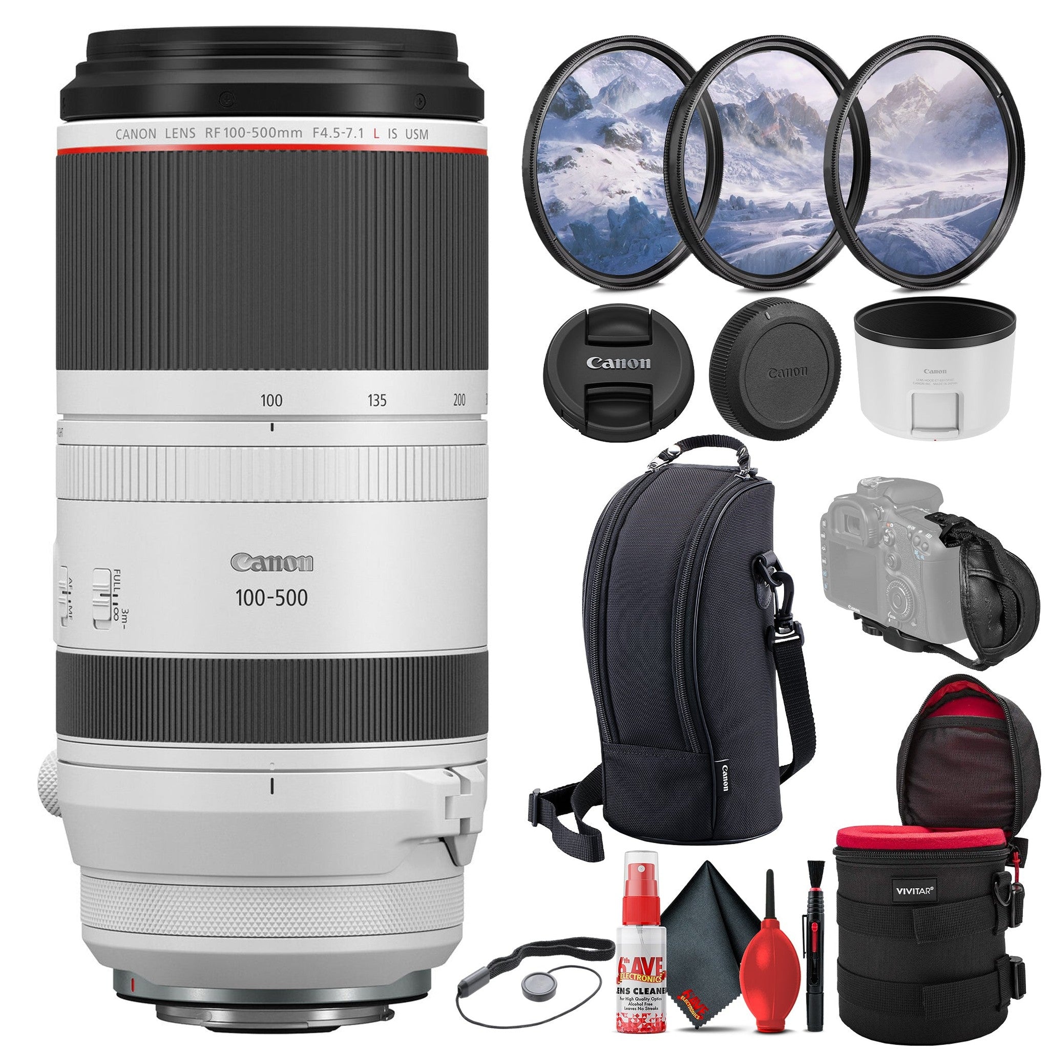 Canon RF 100-500mm f/4.5-7.1 L IS USM Lens with 3-Piece Filter Kit & More Canon
