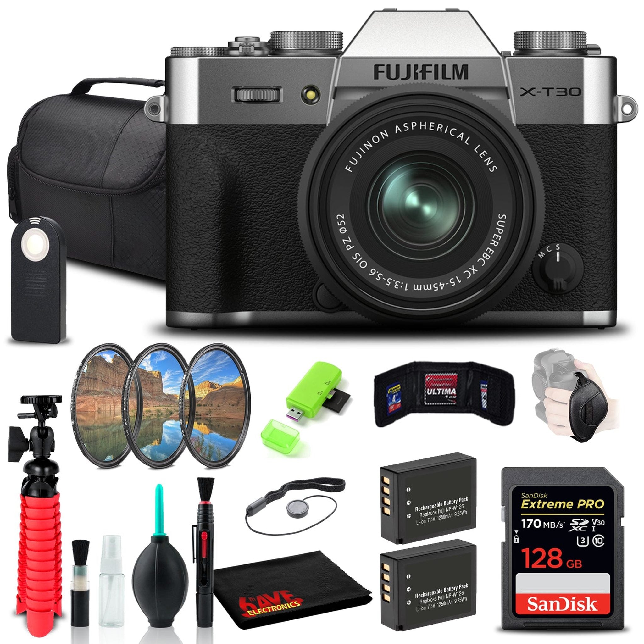 FUJIFILM X-T30 II Camera + 15-45mm Lens SR + 128GB SD Card + Batteries/Charger