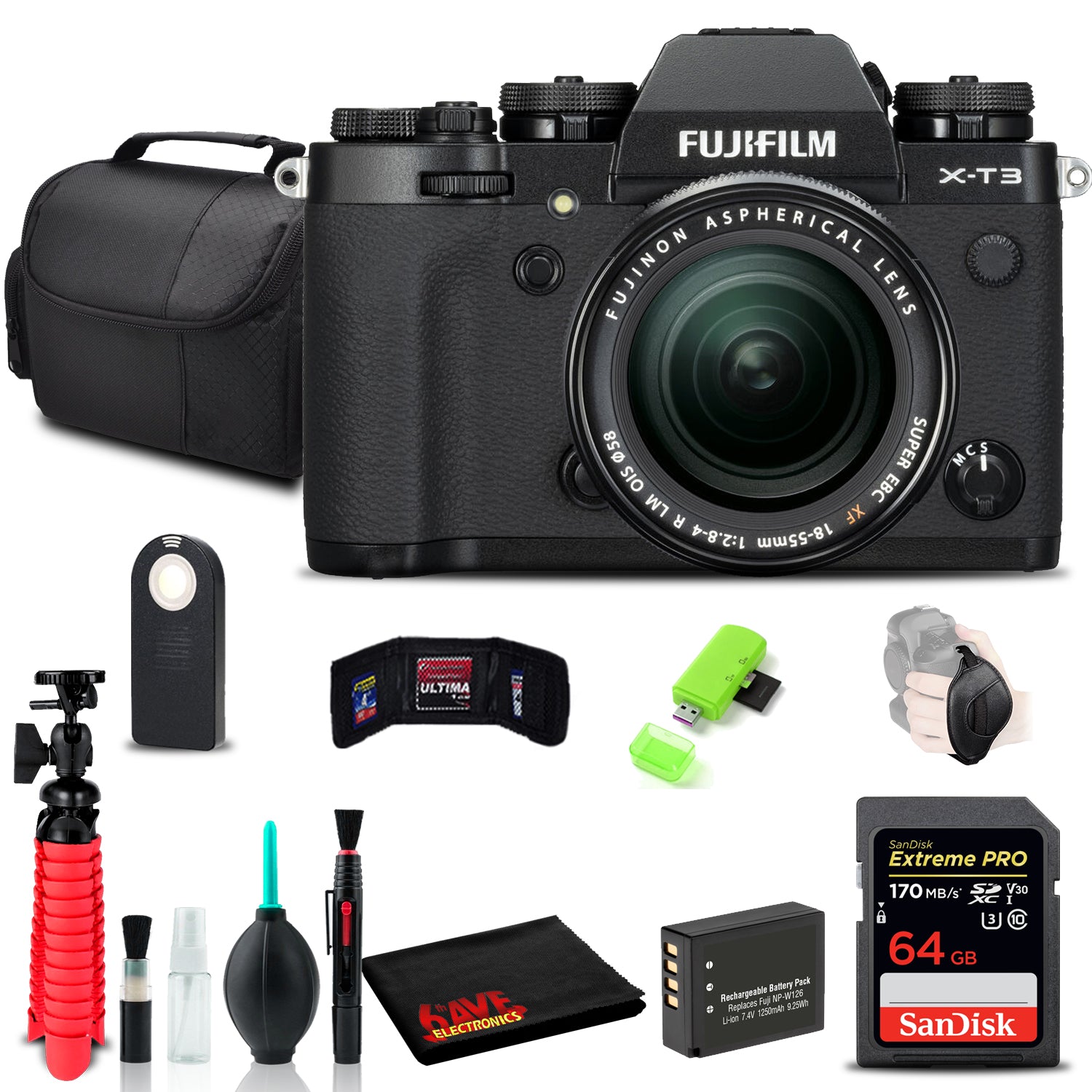 FUJIFILM X-T3 WW Camera with 18-55mm Lens + 64GB SD Card + Extra Battery