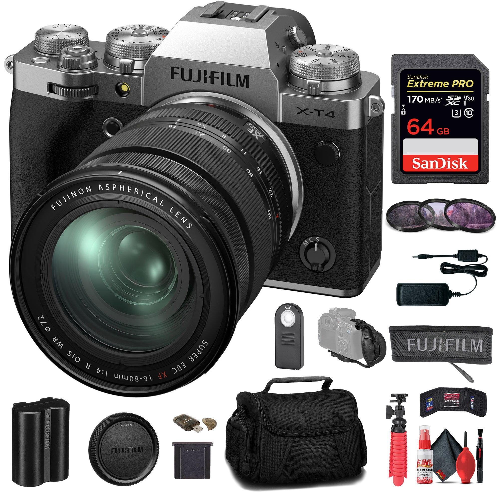 Fujifilm XT-4with XF 16-80mm Lens -(Silver) With Deluxe Accessory Kit