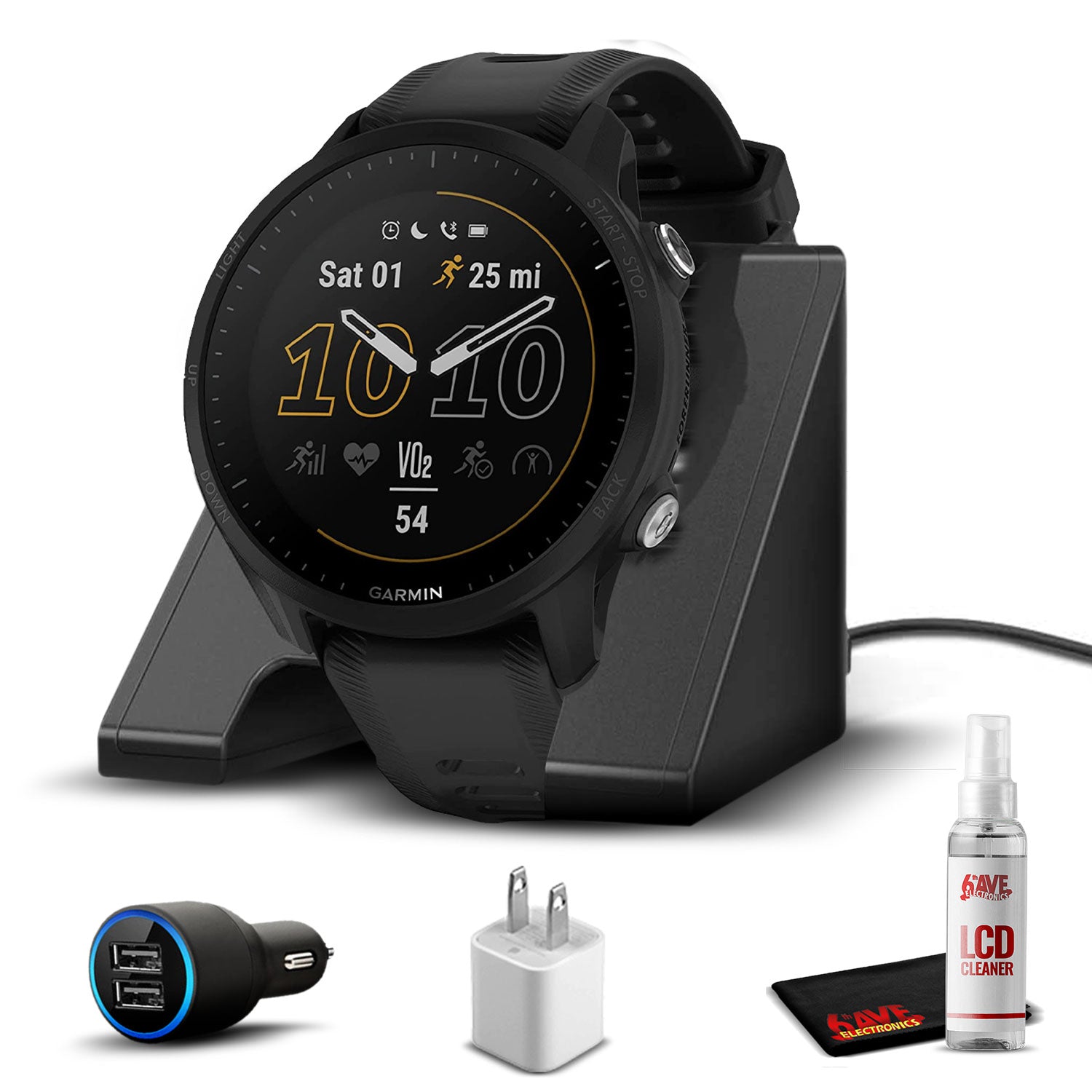 Garmin Forerunner 955 Smart Watch (Black) w/Charging Base & 6Ave Accessory Kit