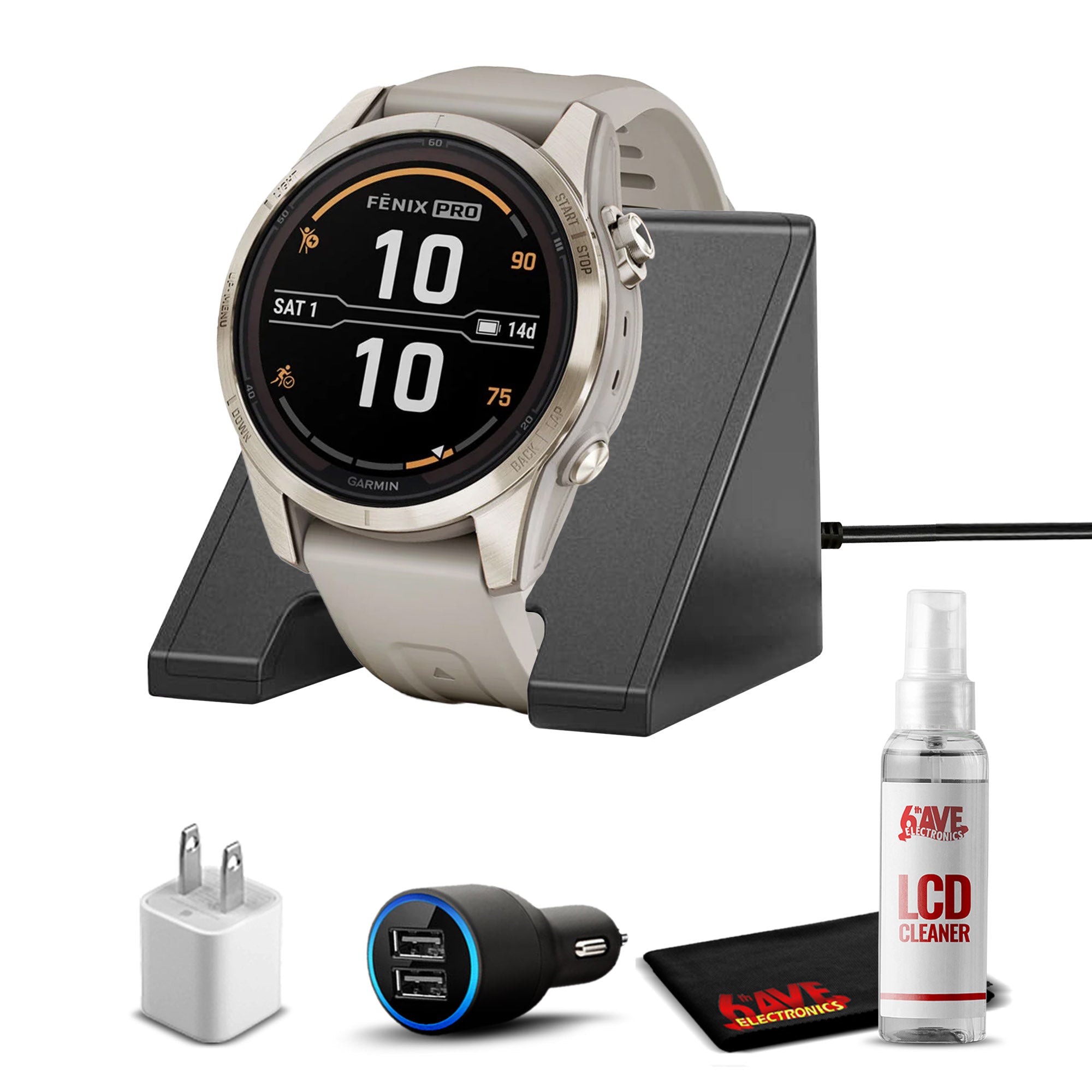 Garmin fenix 7S Pro Solar, Sapphire, Soft Gold Steel Light Sand with Accessories