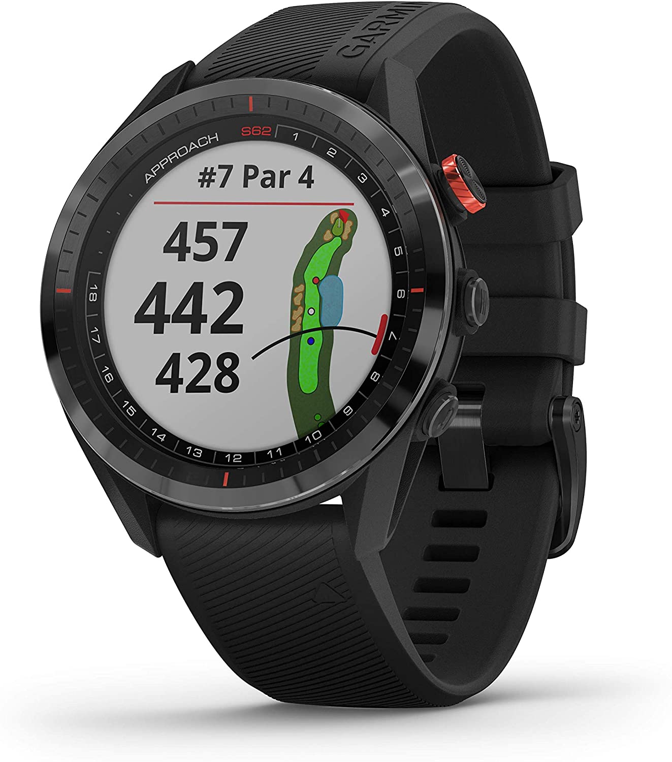 Garmin Approach S62 GPS Golf Watch (Black Bezel/Black Band) W/Accessories