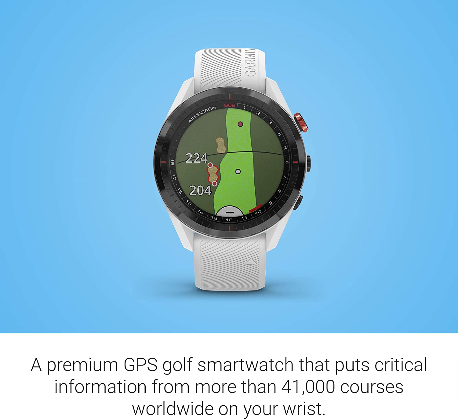Garmin Approach S62 GPS Golf Watch (Black Bezel/White Band) W/Accessories