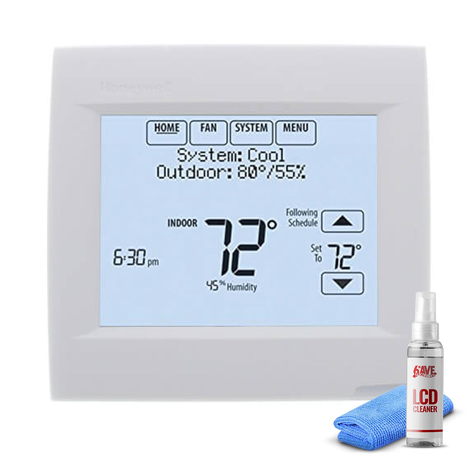 Honeywell VisionPRO 8000 Thermostat - White + LCD Cleaner