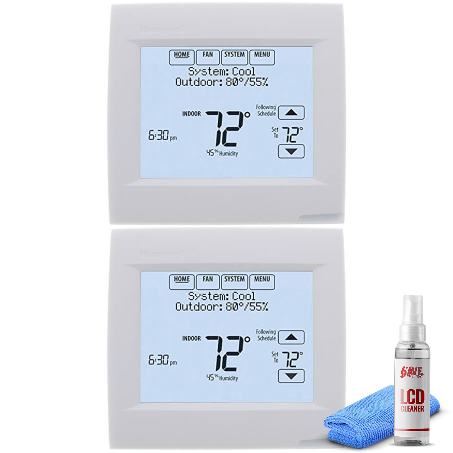 2-Pack Honeywell VisionPRO 8000 Thermostat - White + LCD Cleaner
