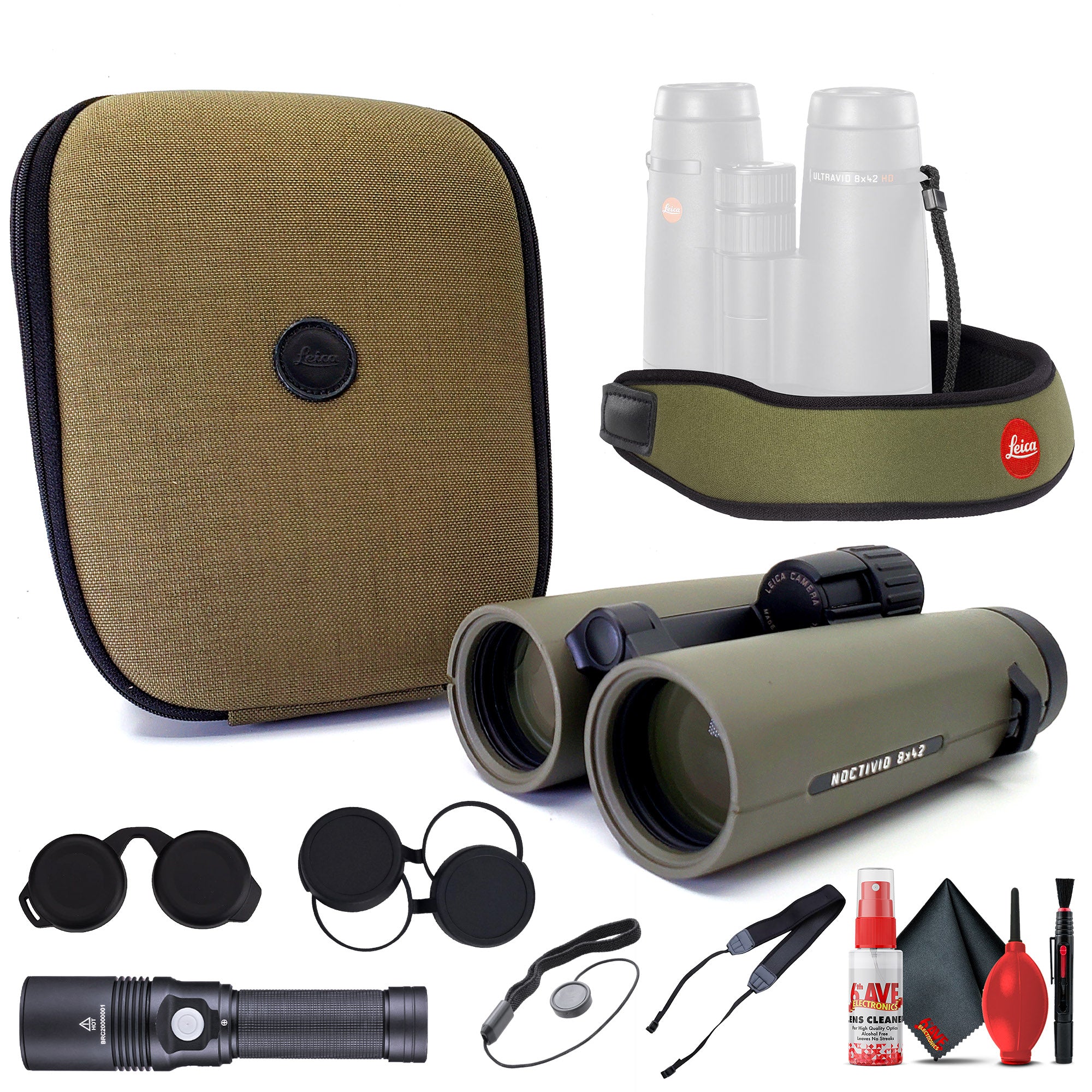 Leica Noctivid 8x42 Green Binocular 40386 + 6Ave Accessory Kit