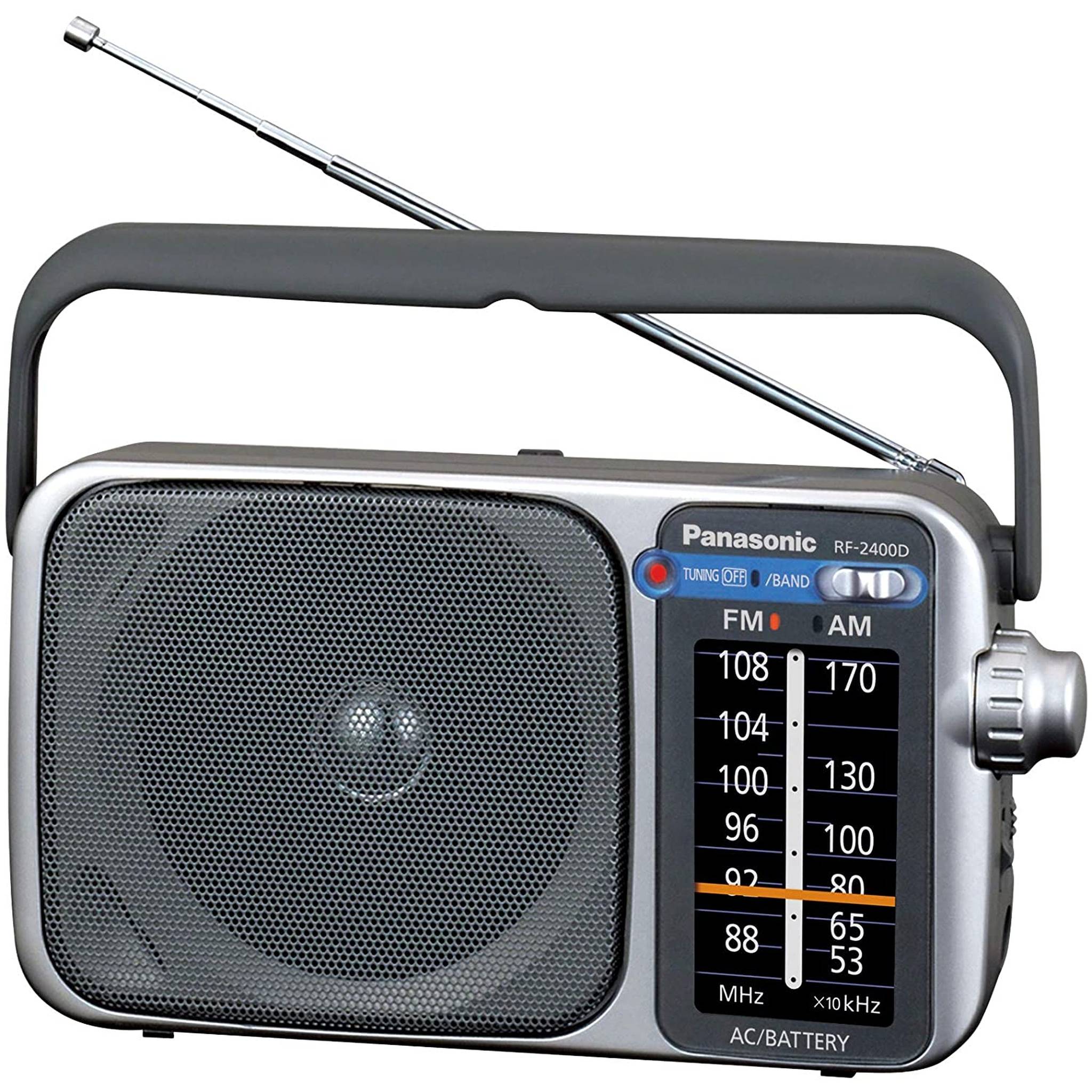 Panasonic Portable AM / FM Radio Silver + 4x AA Batteries With Charger + Cloth Bundle