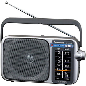 Panasonic Portable AM / FM Radio Silver + 4x AA Batteries With Charger + Cloth Bundle