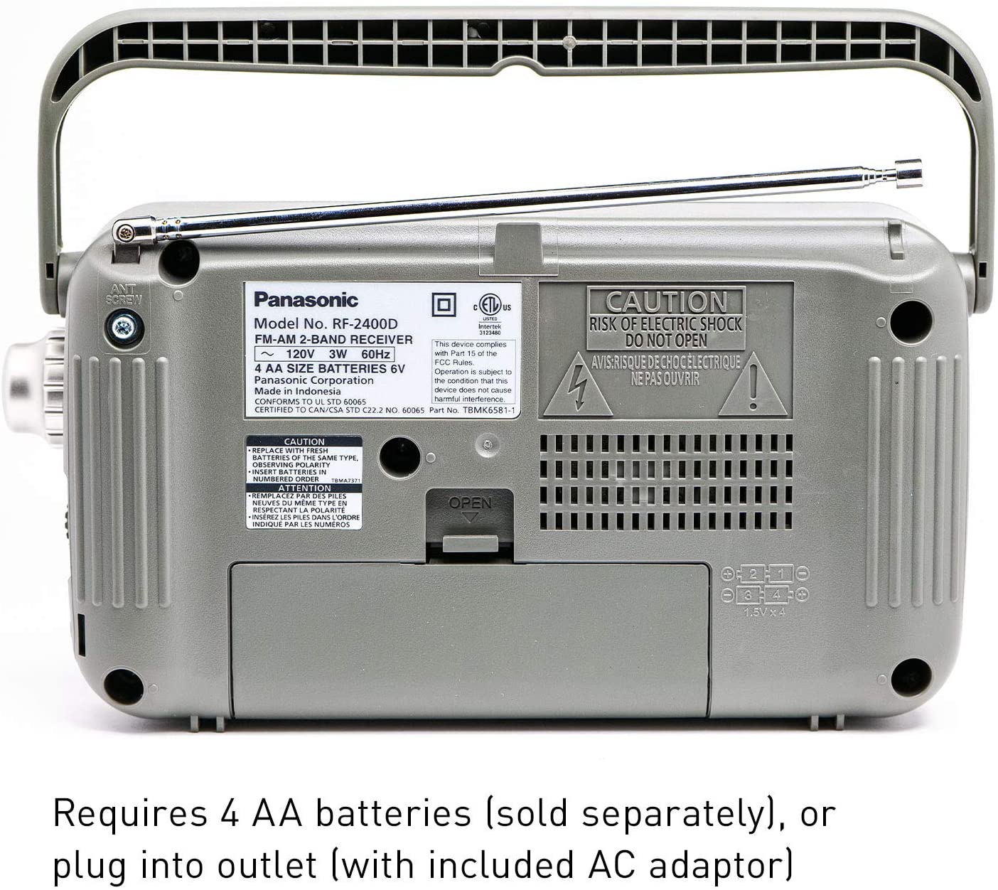 Panasonic Portable AM/FM Radio Silver + AA Batteries + Wired Headphones + Cloth Bundle