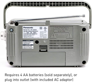 Panasonic Portable AM/FM Radio Silver + AA Batteries + Wired Headphones + Cloth Bundle