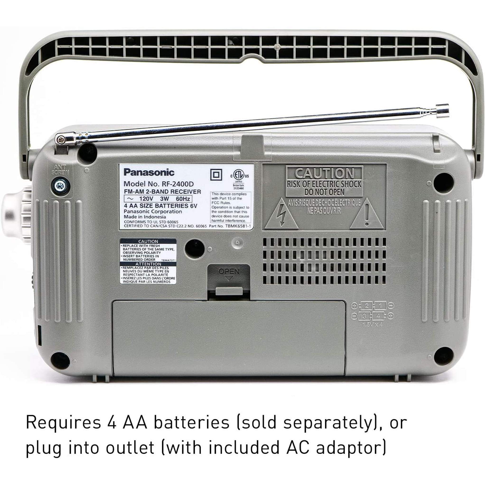 Portable AM / FM Radio Silver + 4x AA Batteries With Charger + Cloth Bundle 6th Ave Electronics