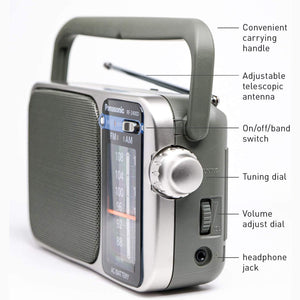 Panasonic Portable AM / FM Radio Silver + 4x AA Batteries With Charger + Cloth Bundle Panasonic
