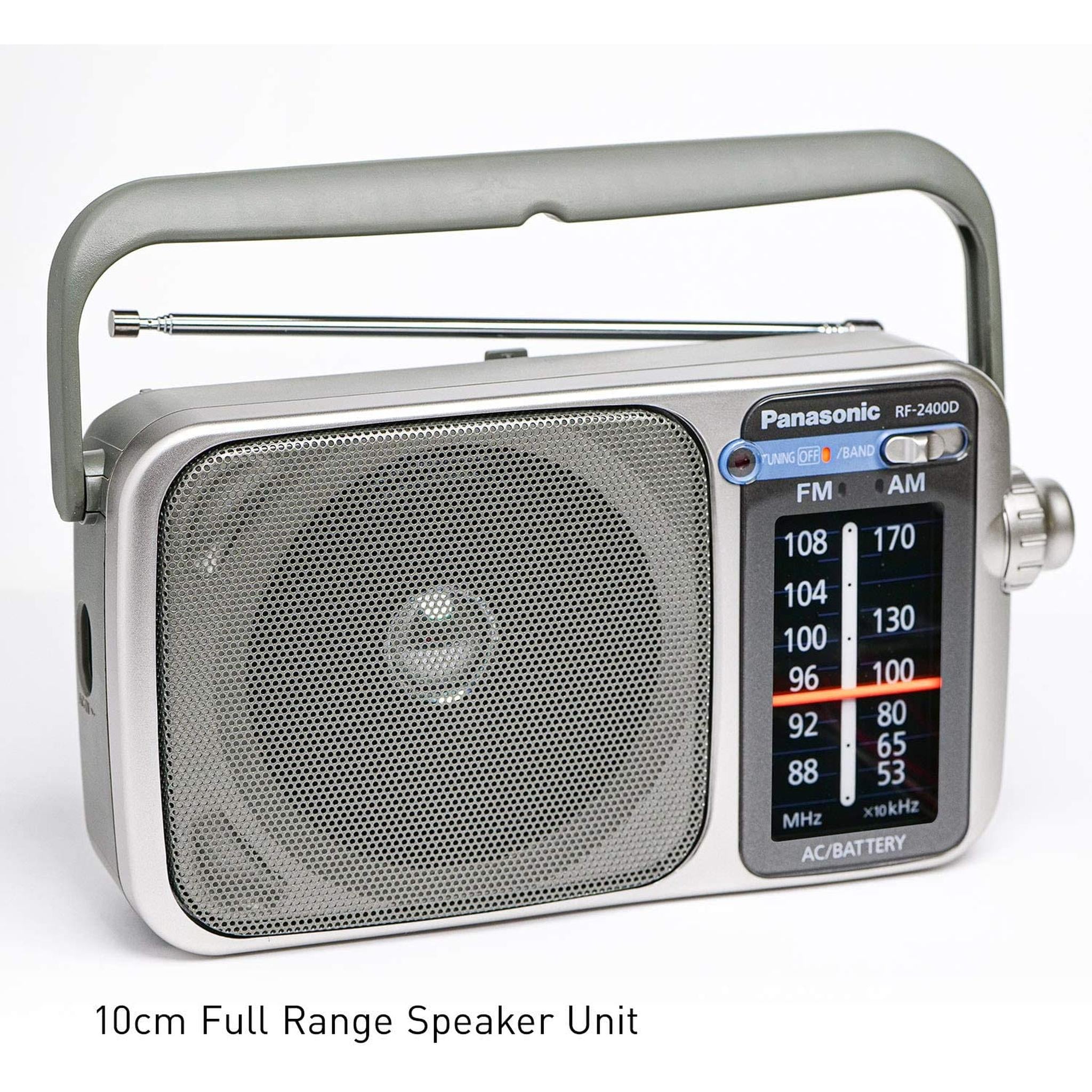 Panasonic Portable AM/FM Radio Silver + AA Batteries + Wired Headphones + Cloth Bundle