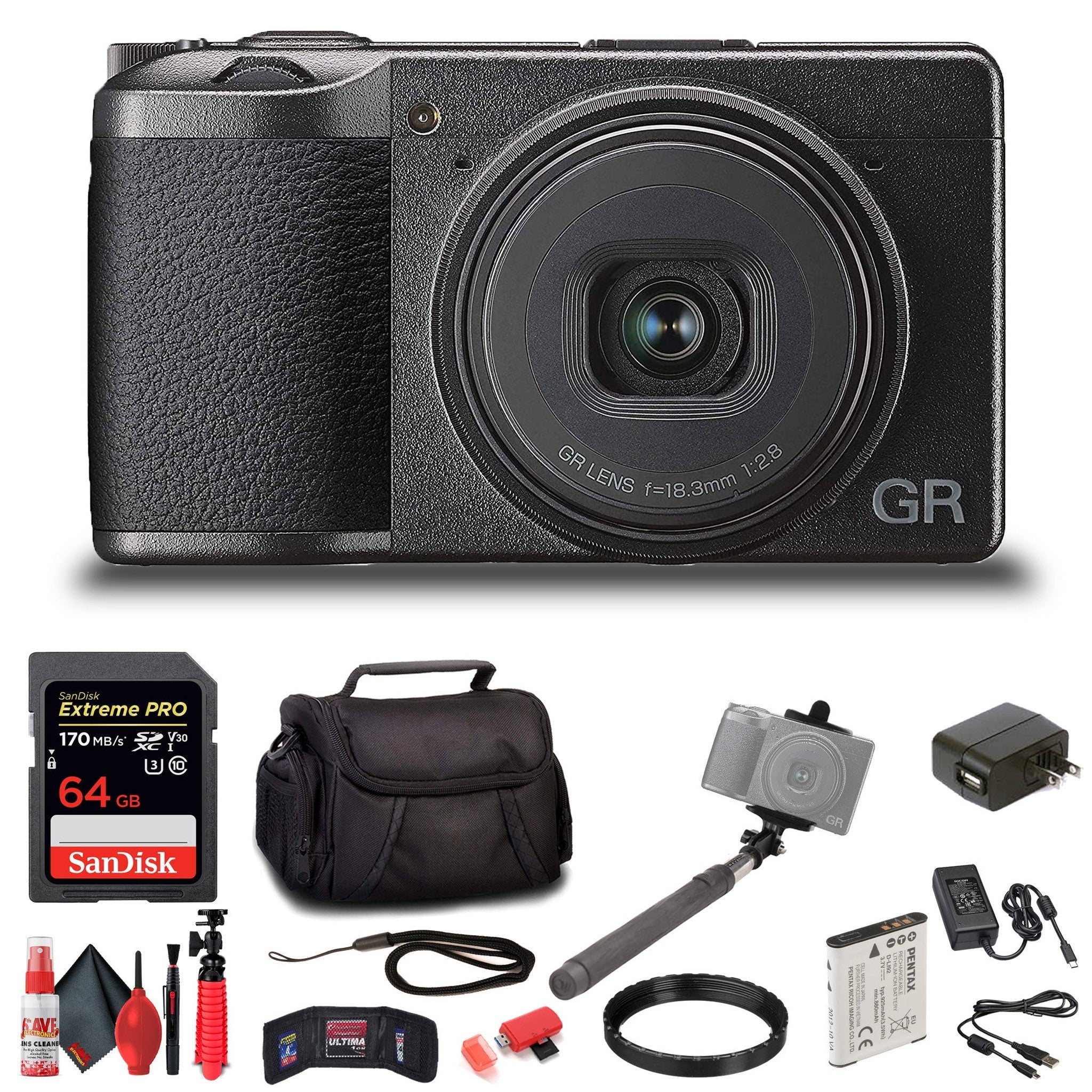 Ricoh GR III Digital Compact Camera, 24mp with Touch Screen LCD with Accessories Ricoh