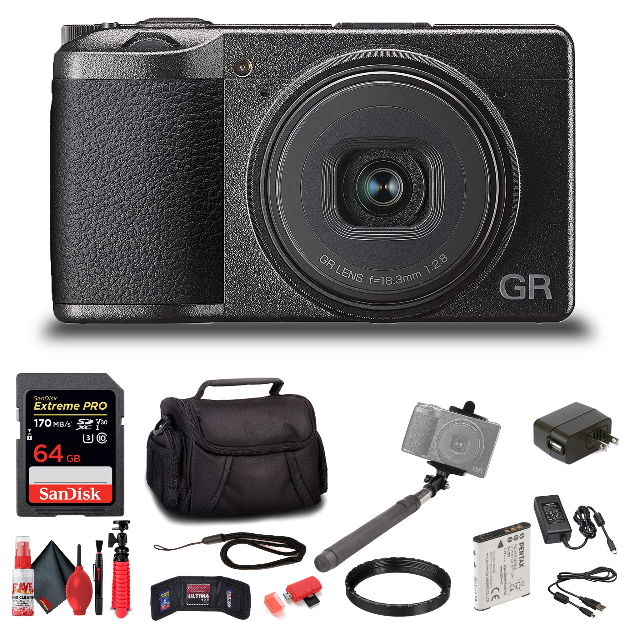 Ricoh GR III Digital Compact Camera, 24mp with Touch Screen LCD with Accessories