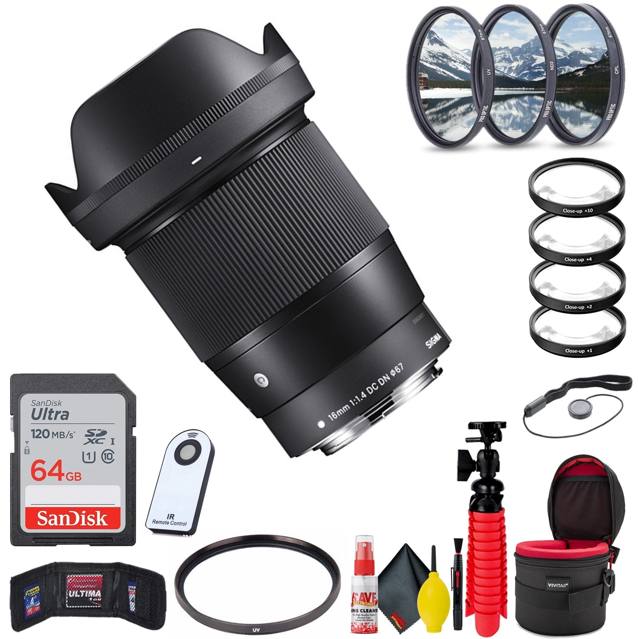 Sigma 16mm f/1.4 DC DN Contemporary Lens for Sony E With Accessories