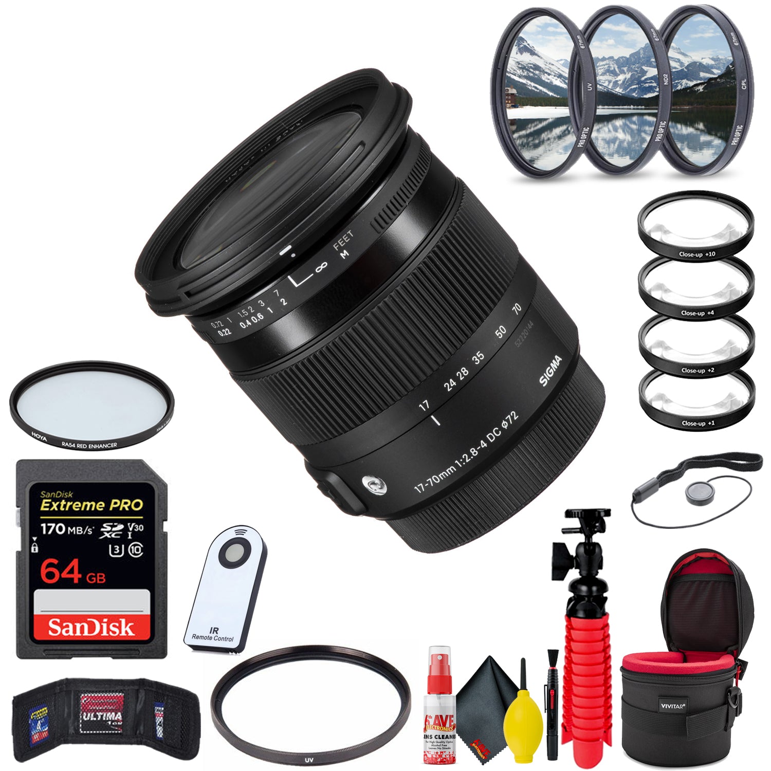 Sigma 17-70mm f/2.8-4 DC Macro OS HSM Contemporary Lens for Nikon F + Kit