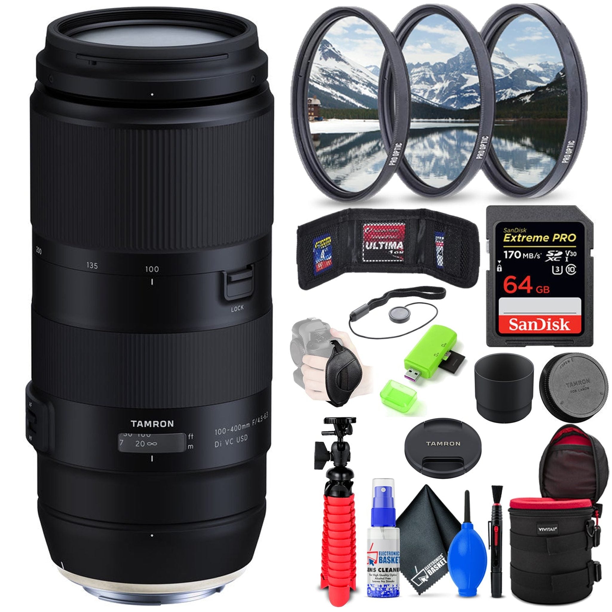 Tamron 100-400mm f/4.5-6.3 Di VC USD Lens for Nikon F + Accessories (INTL Model)