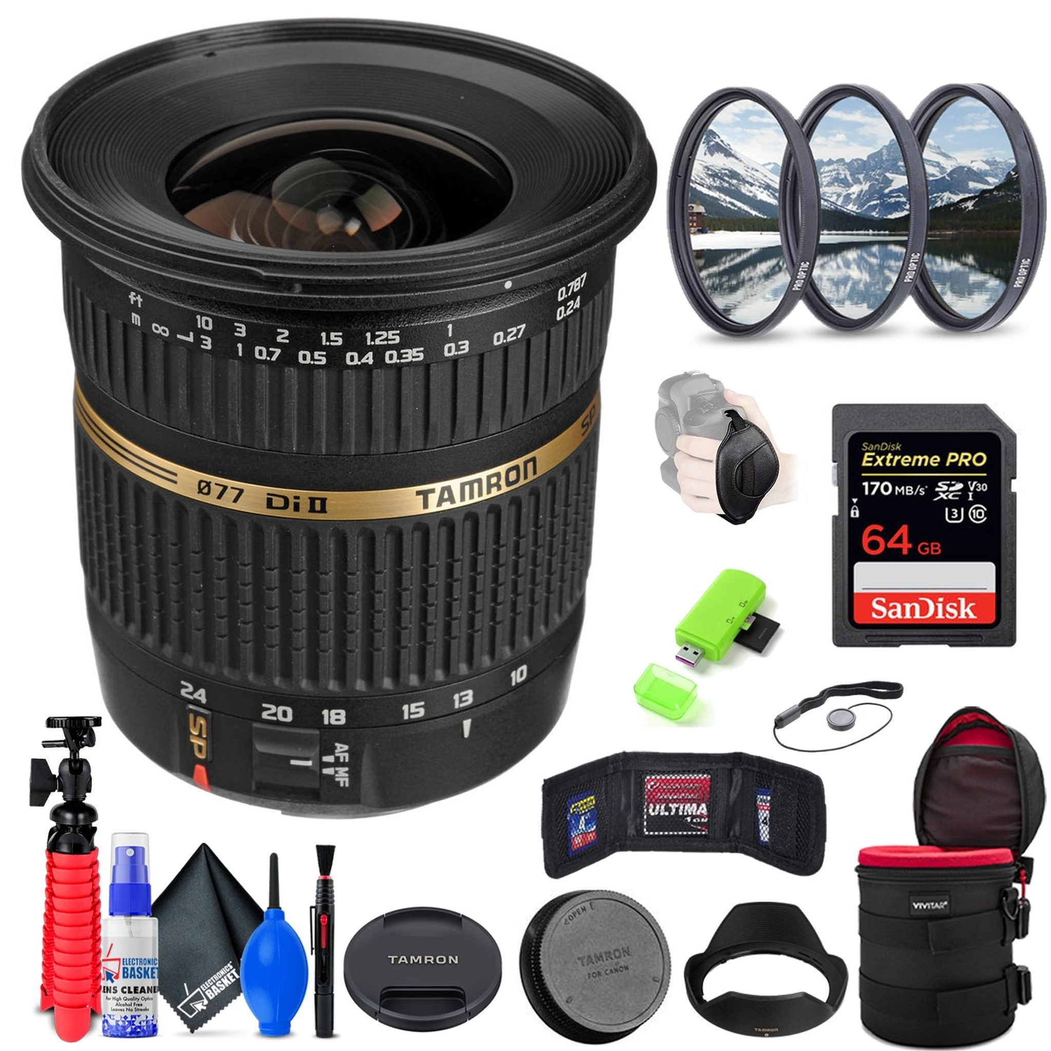 Tamron SP AF 10-24mm f / 3.5-4.5 DI II Lens For Canon + Accessories INTL Model