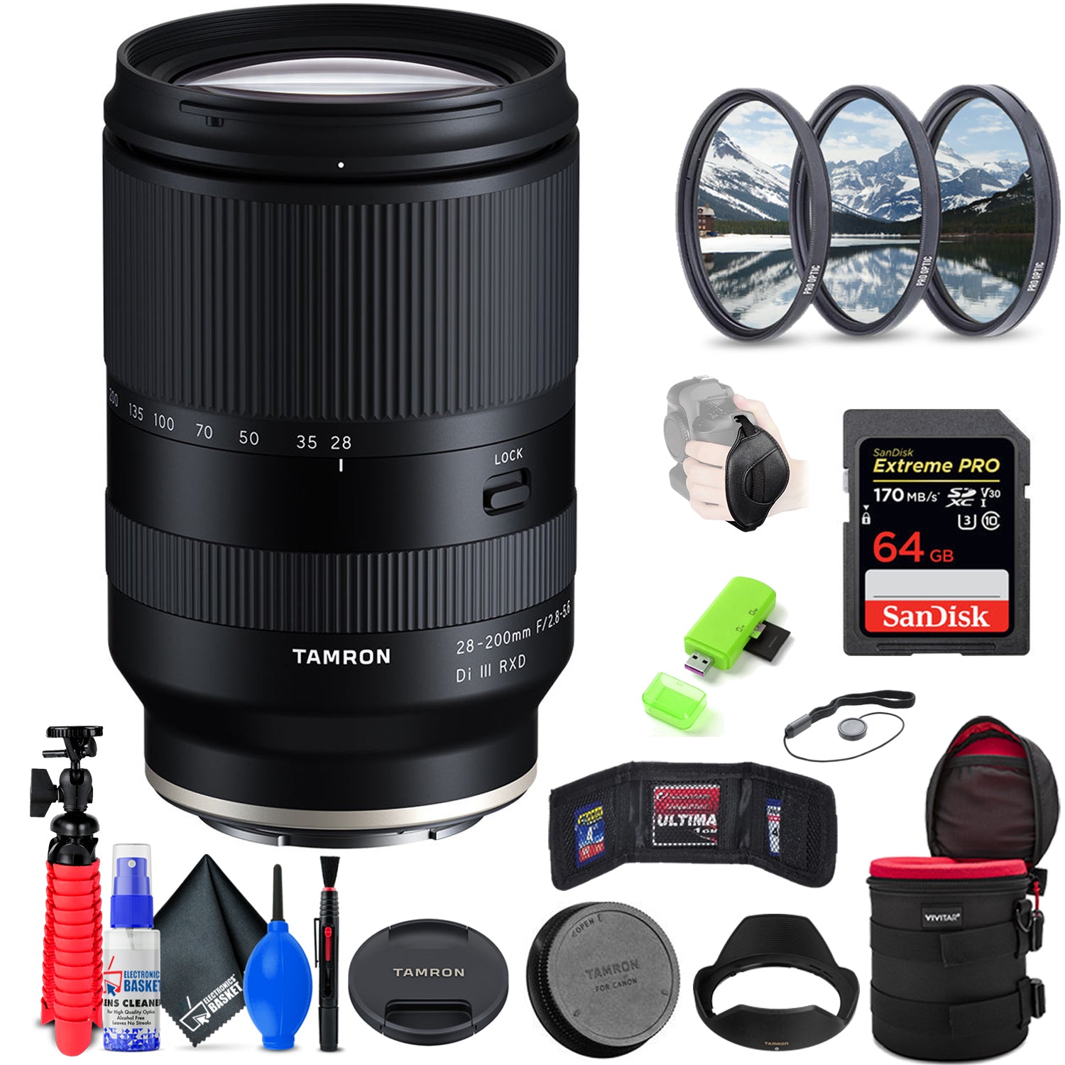 Tamron 28-200mm f/2.8-5.6 Di III RXD Lens for Sony E + Accessories (INTL Model)