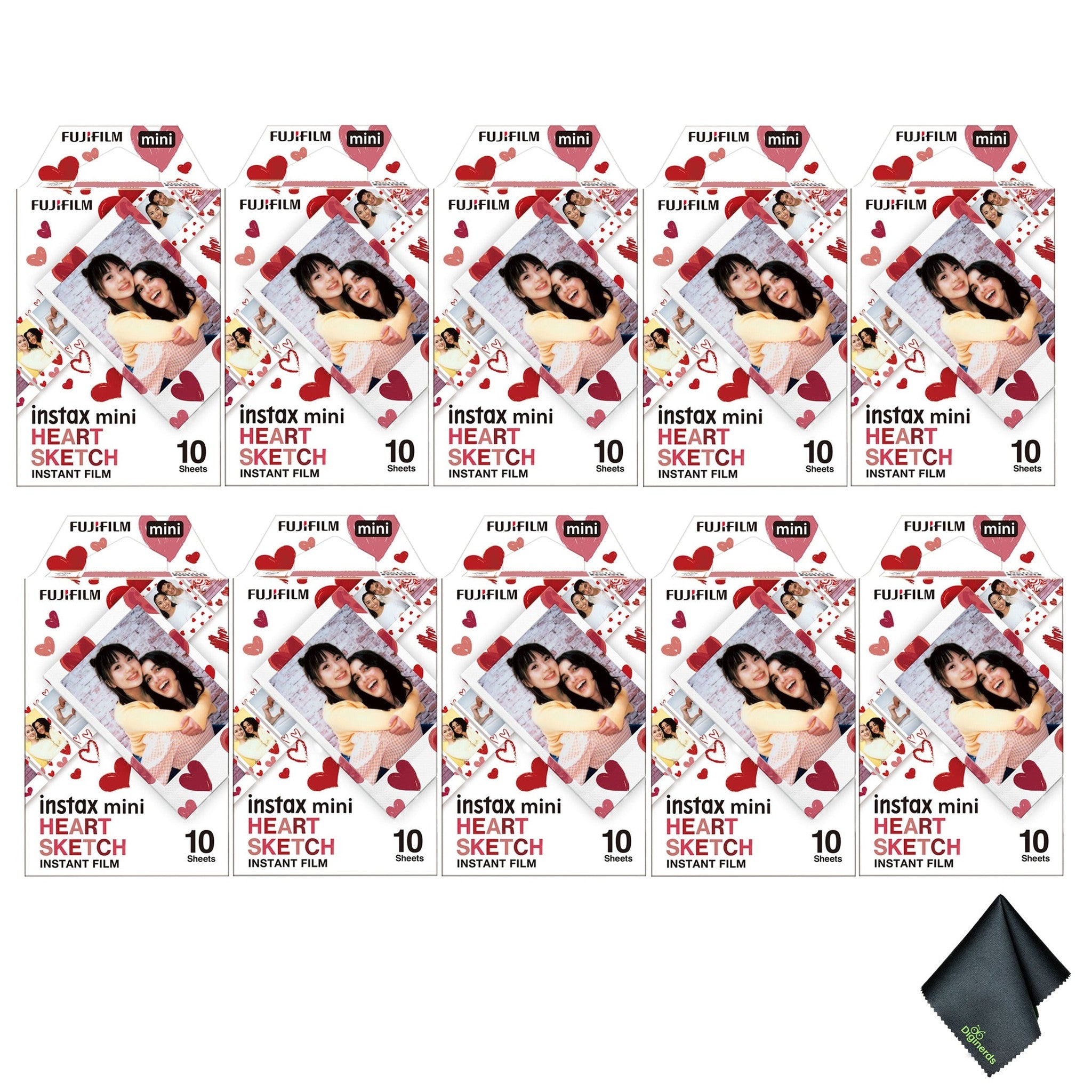 FUJIFILM INSTAX MINI Heart Sketch Instant Film 100 Exposures Bundle
