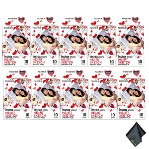 FUJIFILM INSTAX MINI Heart Sketch Instant Film 100 Exposures Bundle
