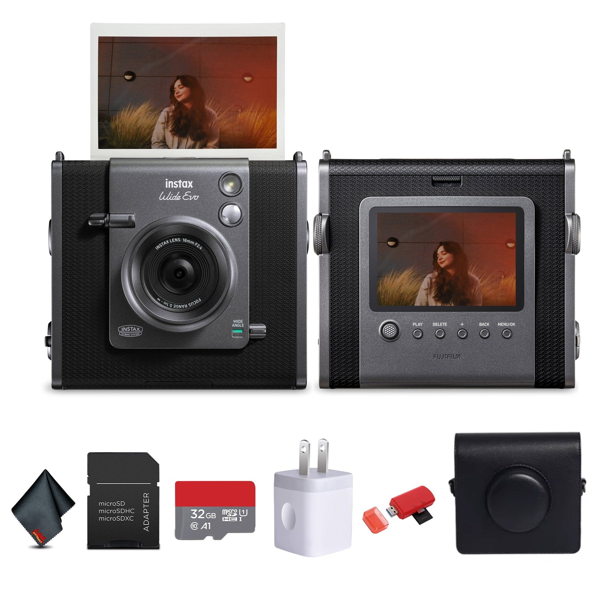 FUJIFILM INSTAX WIDE EVO Hybrid Instant Film Camera, 32GB Memory Card