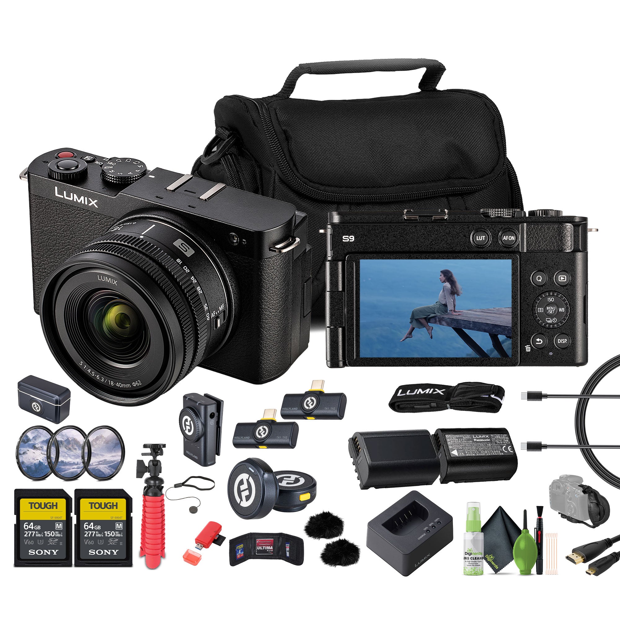 Panasonic Lumix S9Camera Black , 2 pack of 64GB Memory Card