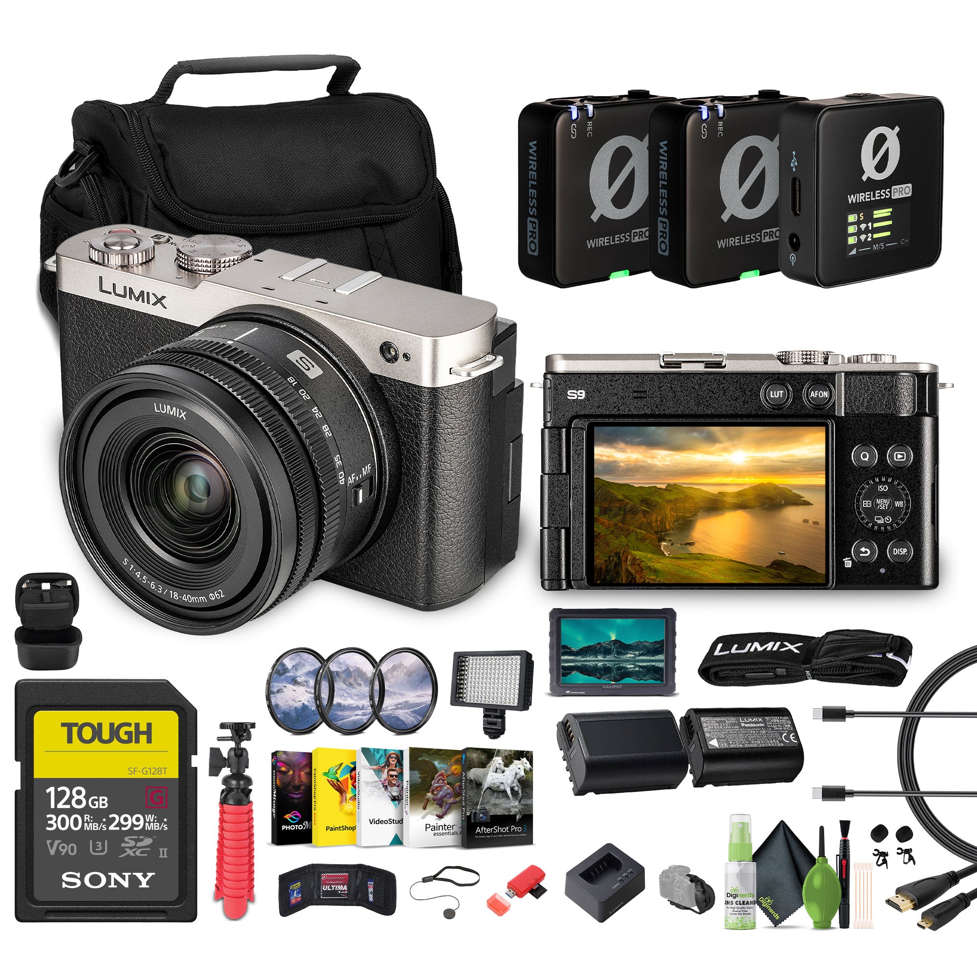 Panasonic Lumix S9Camera with 18-40mm f/4.5-6.3 Lens Silver , 128GBMemory Card