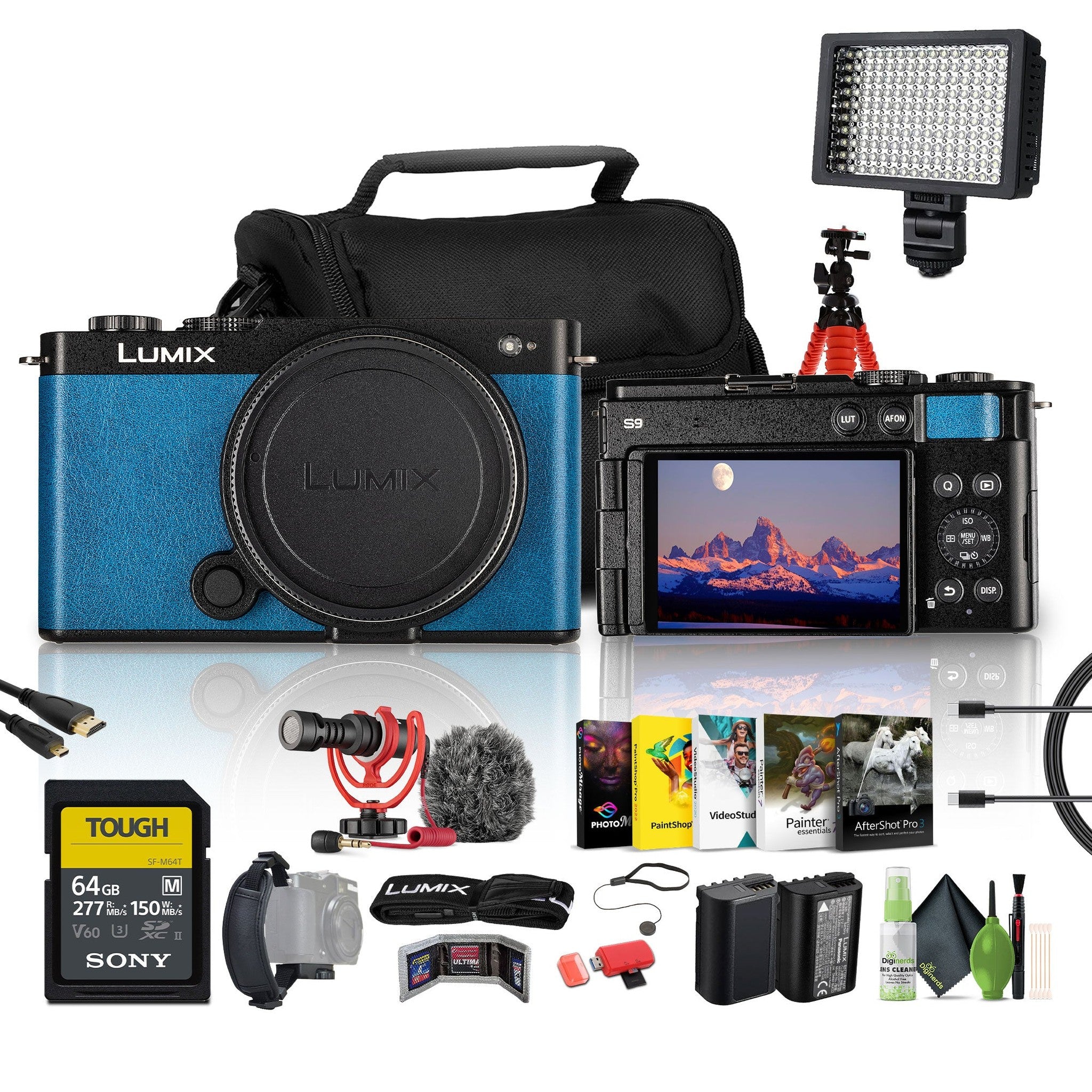 Panasonic Lumix S9 Camera Blue , Rode VideoMicro Camera-Mount Shotgun Microphone