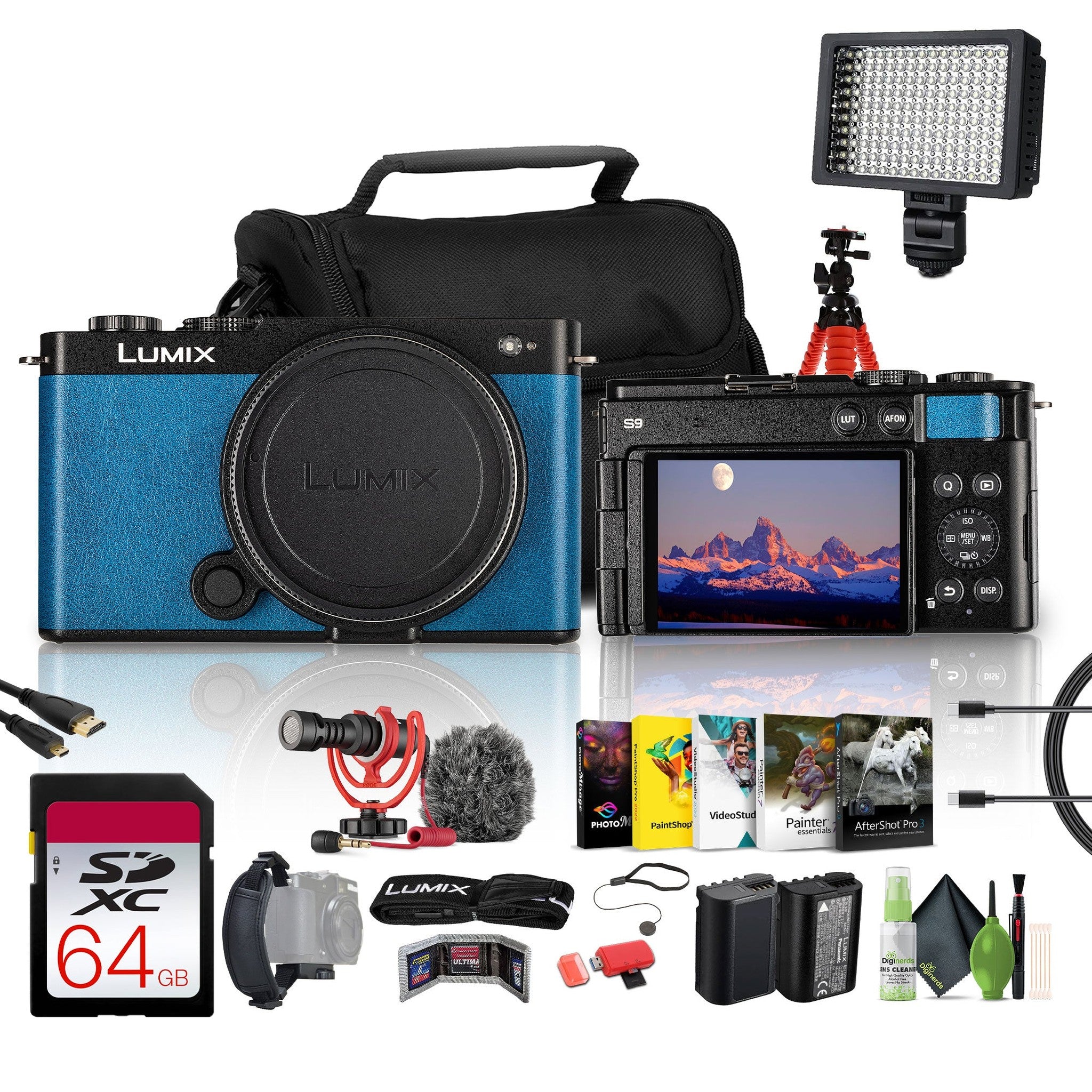 Panasonic Lumix S9 Camera Blue , Rode VideoMicro Camera-Mount Shotgun Microphone