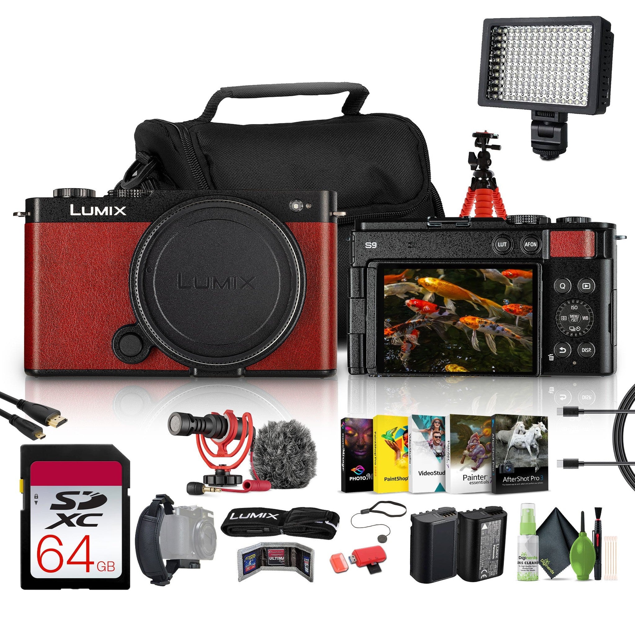Panasonic Lumix S9 Camera Red , Rode VideoMicro Camera-Mount Shotgun Microphone