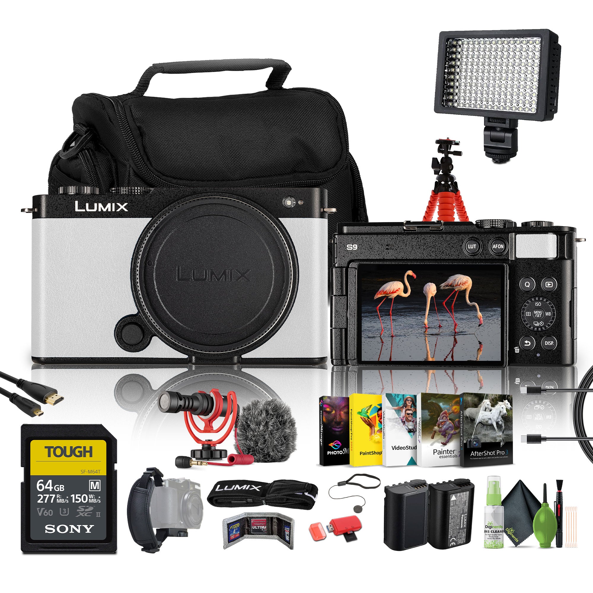 Panasonic Lumix S9Camera White , 64GB SF-M Tough Series UHS-II SDXC Memory Card