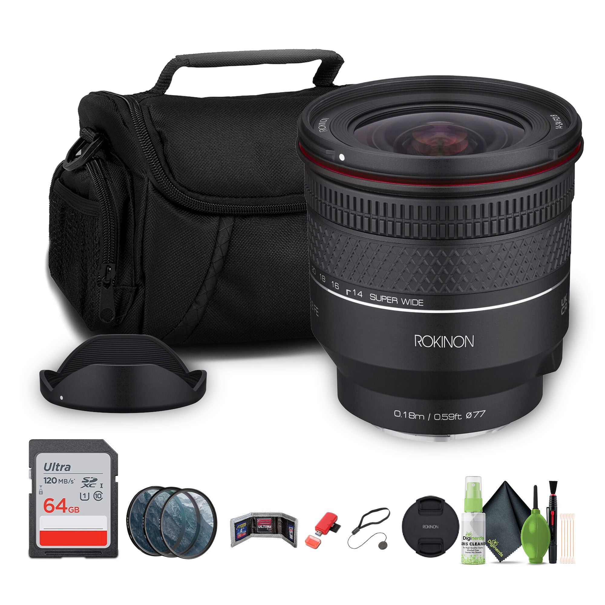 Rokinon AF 14-24mm f/2.8 Sony E , 64GB Extreme PRO UHS-I SDXC Memory Card