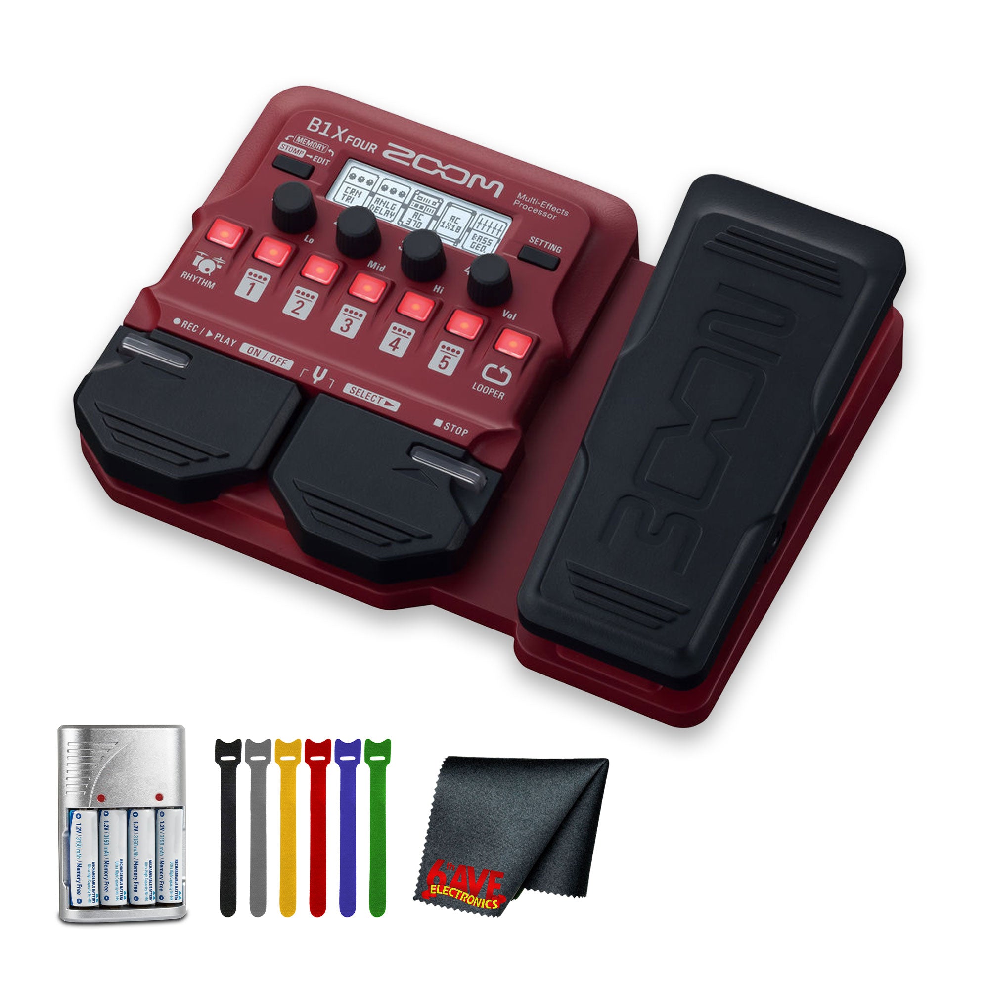 Zoom B1X Four Bass Multi-Effects Pedal, 4xAA WITH CHARGER, Straps, Bundle