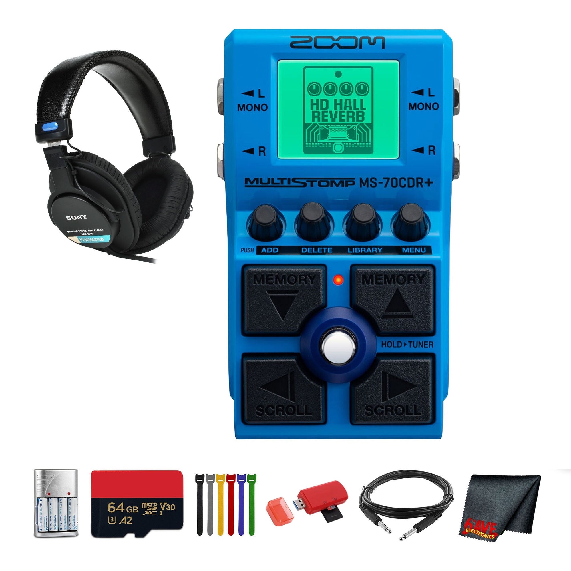 Zoom MS-70CDR+ Multi-FX Pedal + MDR-7506 Stereo Headphones, Bundle