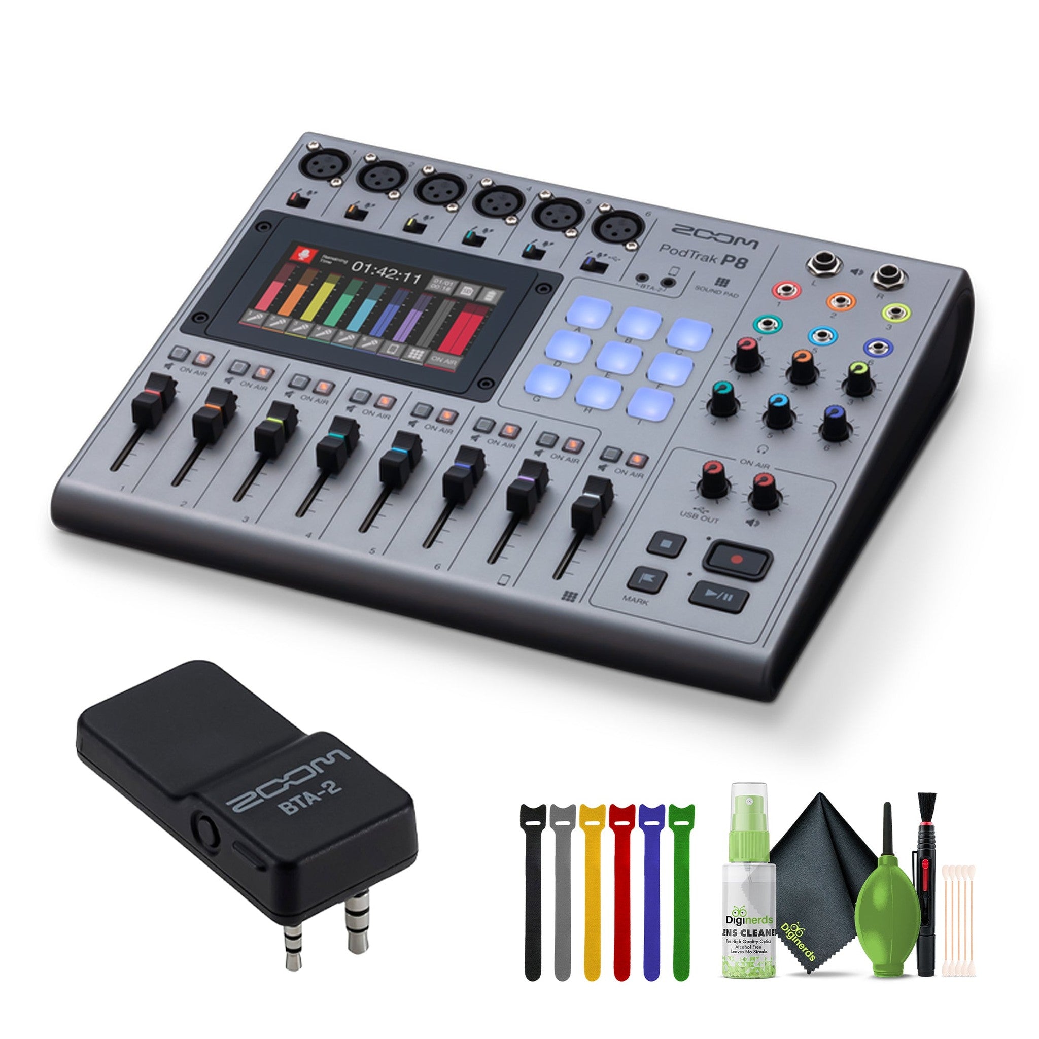 Zoom PodTrak P8 Portable Multitrack Podcast Recorder, BTA-2 Bluetooth Adapter Zoom