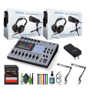 Zoom PodTrak P8 Podcast Recorder, BTA-2 Adapter, Pack of 2 Zoom ZDM-1 Mic Pack Zoom