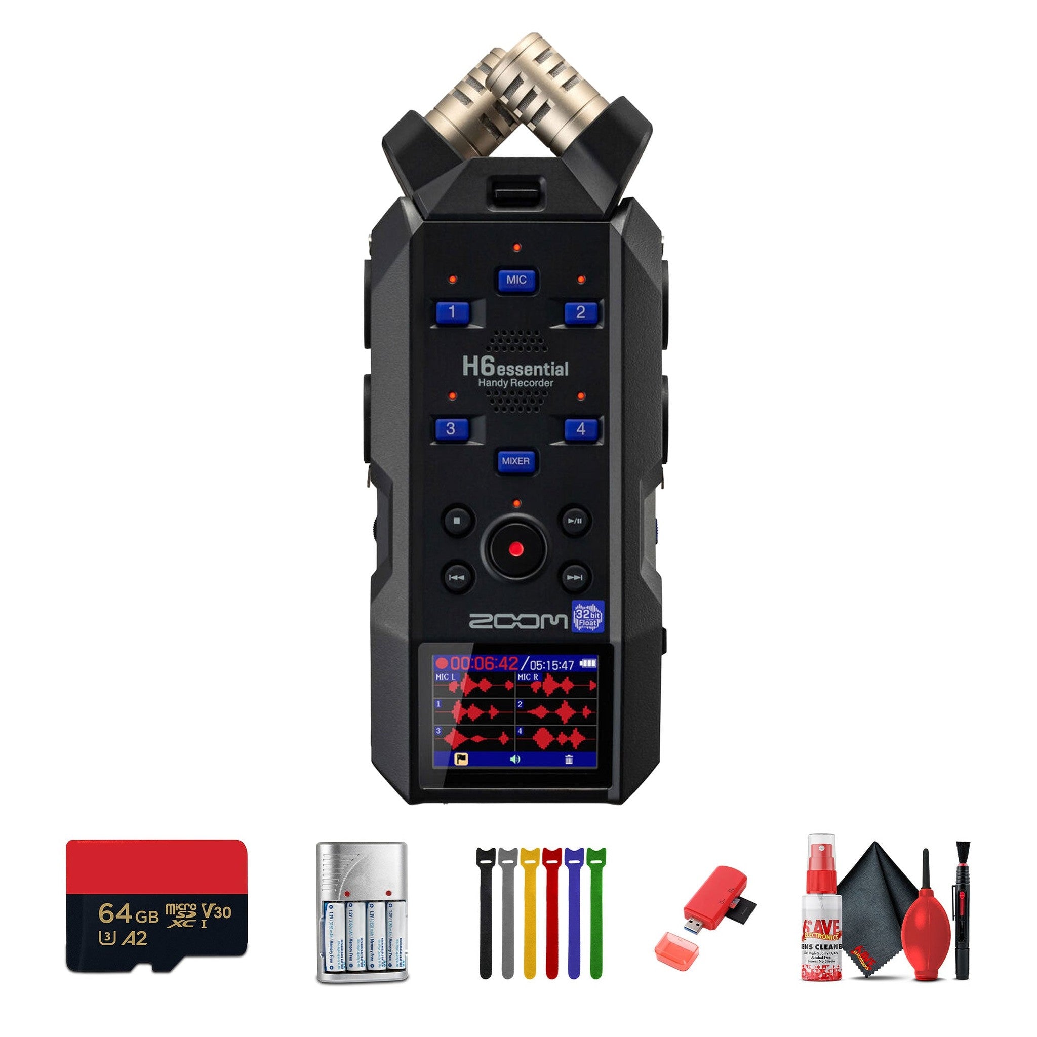 Zoom H6essential 6-Track 32-Bit Audio Recorder + Bluetooth Adapter, Bundle